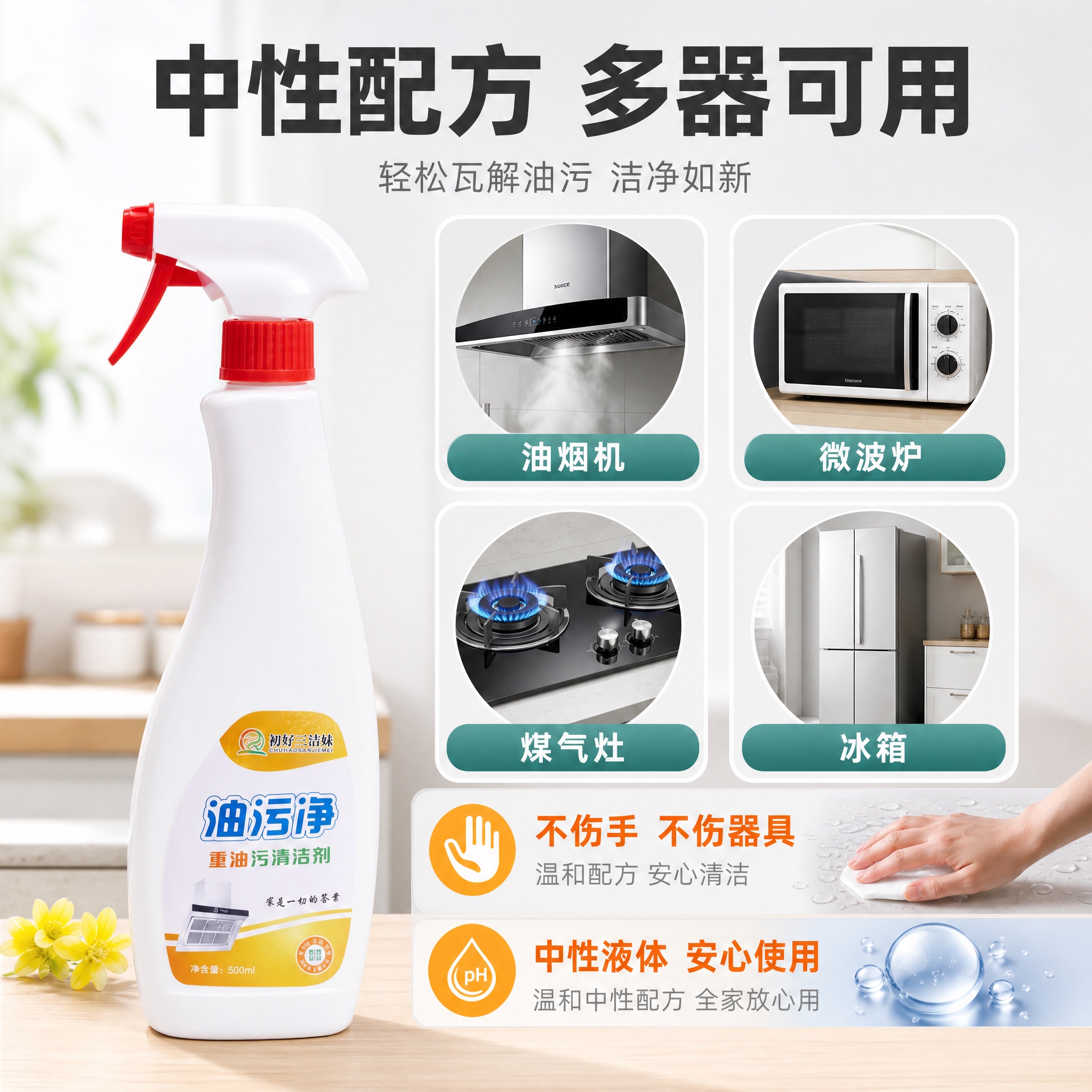 [主图-5] 适用器具与安全卖点图，展示油烟机、微波炉、煤气灶… - 图片创意预览