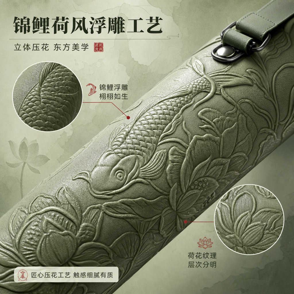 [商品] 使用【图1】豆绿色锦鲤荷花浮雕琴弓盒；商品处理：保留… - 图片创意预览