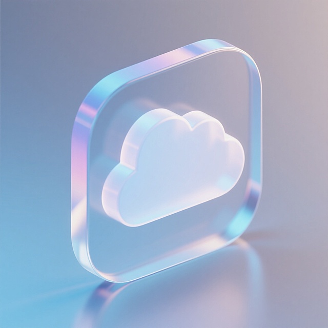 天气一朵云彩图标，轻拟物风格，采用圆形或圆角矩形基底，背景为透明渐变毛玻璃效果，整体呈现轻盈、透气、折射的视觉体验，符合现代极简 UI 设计语言。浅色背景有折射效果
