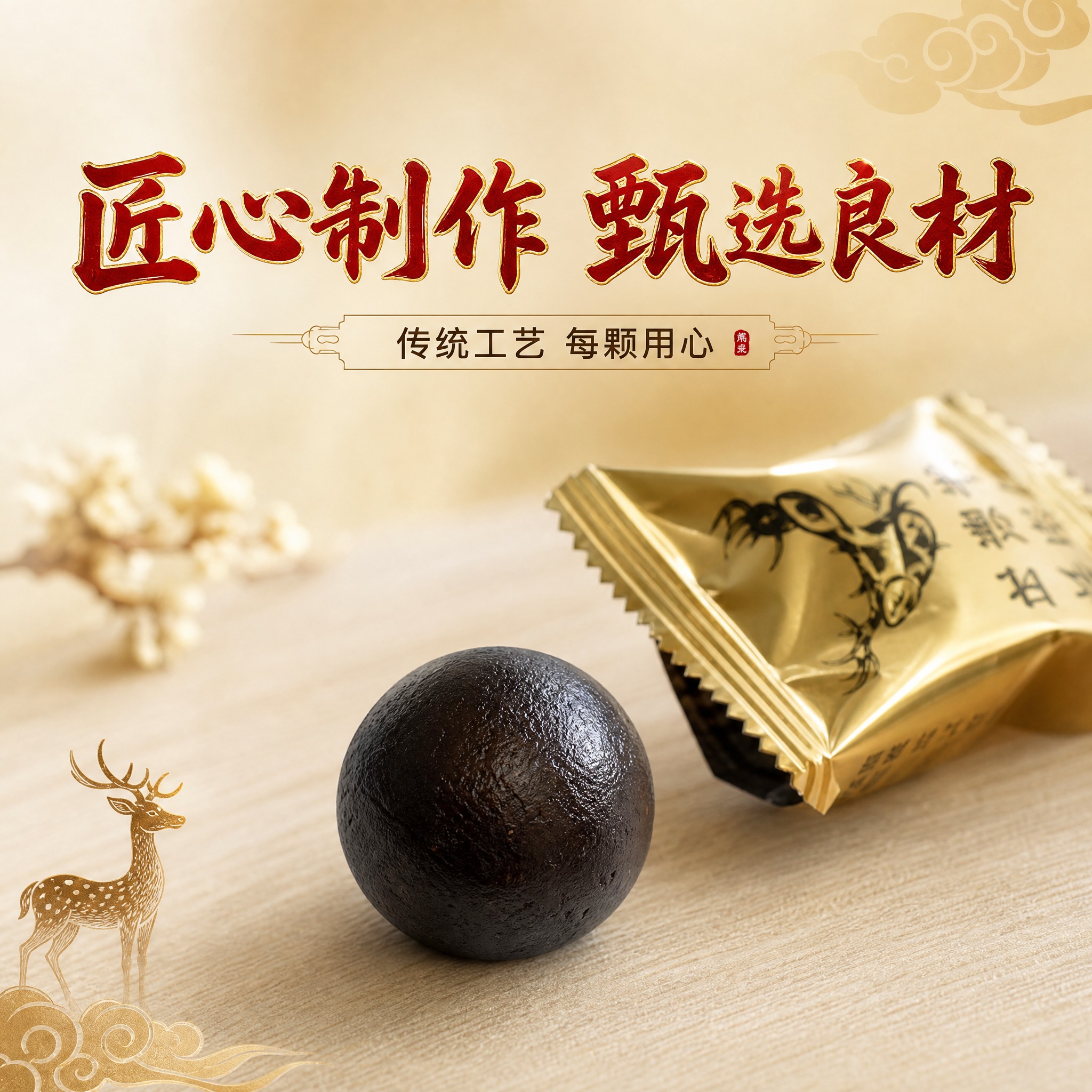 [主图-4] 产品细节品质主题，突出鹿脑丸实物的细腻质感与匠心… - 图片创意预览