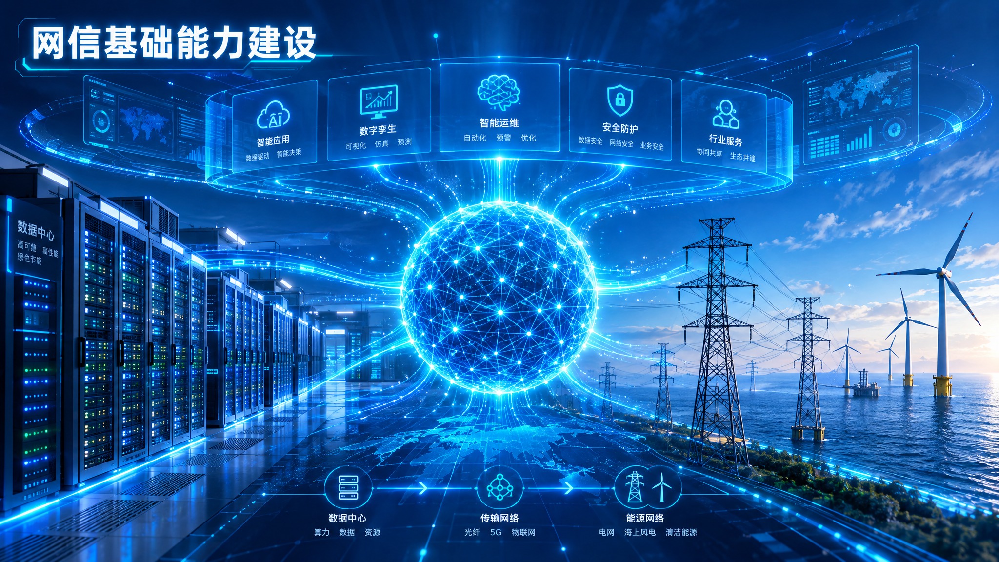 横版企业级科技感配图，深蓝与青蓝色调。画面中央是一颗由数据光点… - 图片创意预览