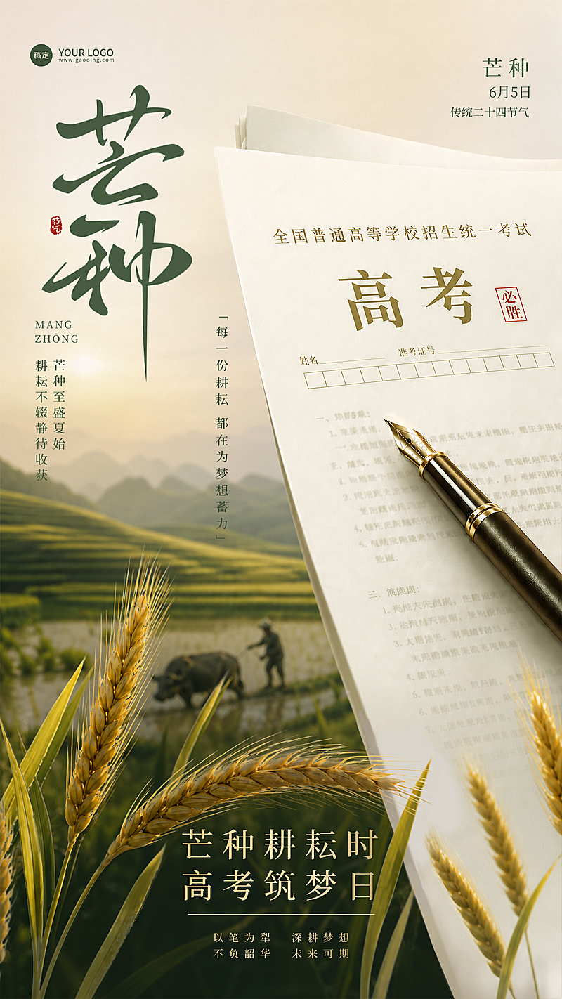 芒种祝福高考加油祝福励志实景感通用竖版海报