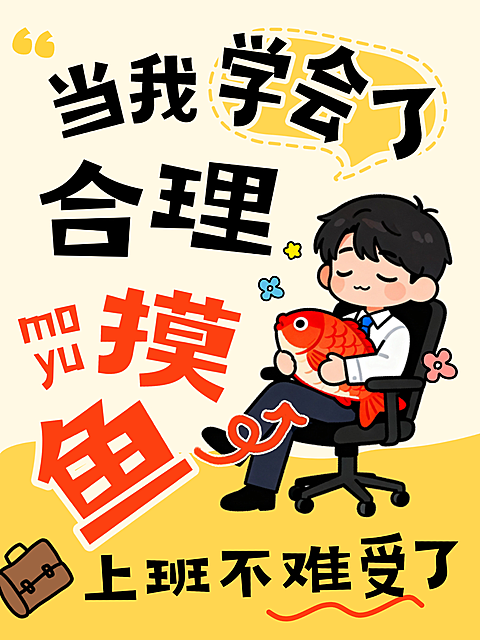 打工人职场摸鱼攻略分享爆款吸睛大字趣味插画小红书封面