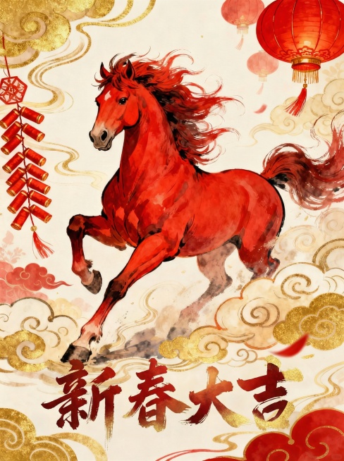 文字修改一下，改为“新春大吉”，颜色为红金配色预览效果