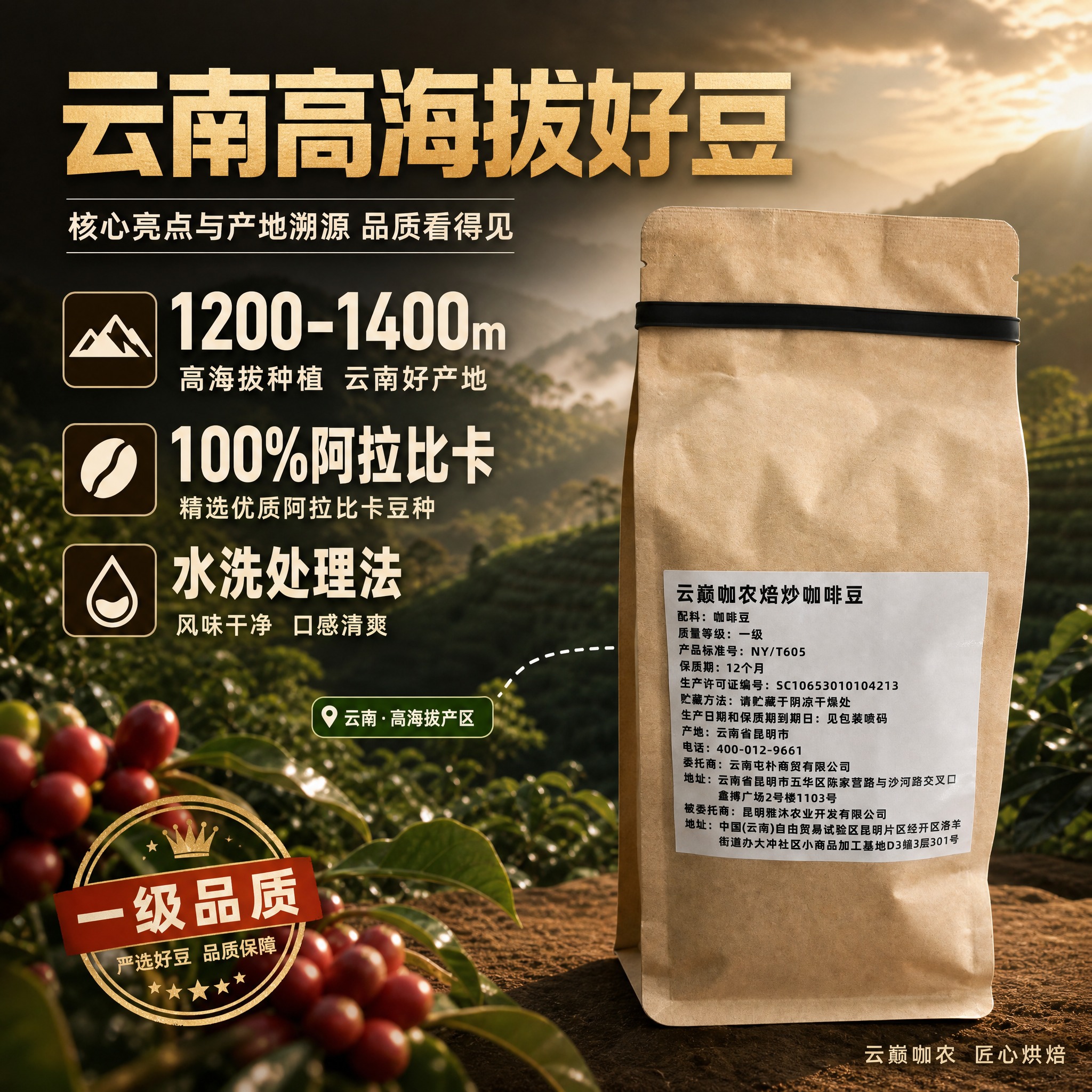 [主图-2] 核心亮点与产地溯源 云南高海拔阿拉比卡咖啡豆 品… - 图片创意预览
