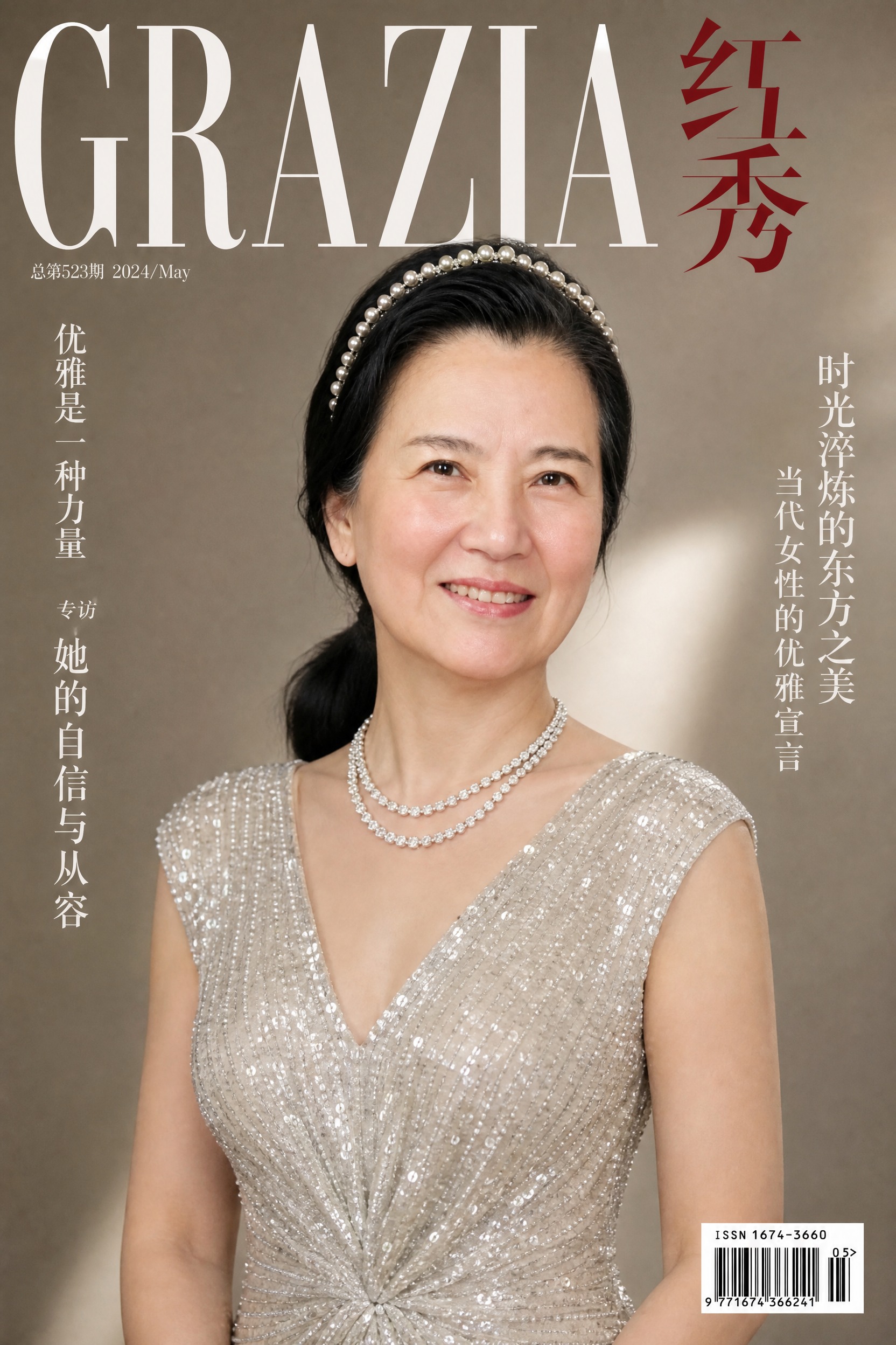 中国高端时尚杂志封面，40多岁优雅东方女性，保留参考图的人脸特… - 图片创意预览