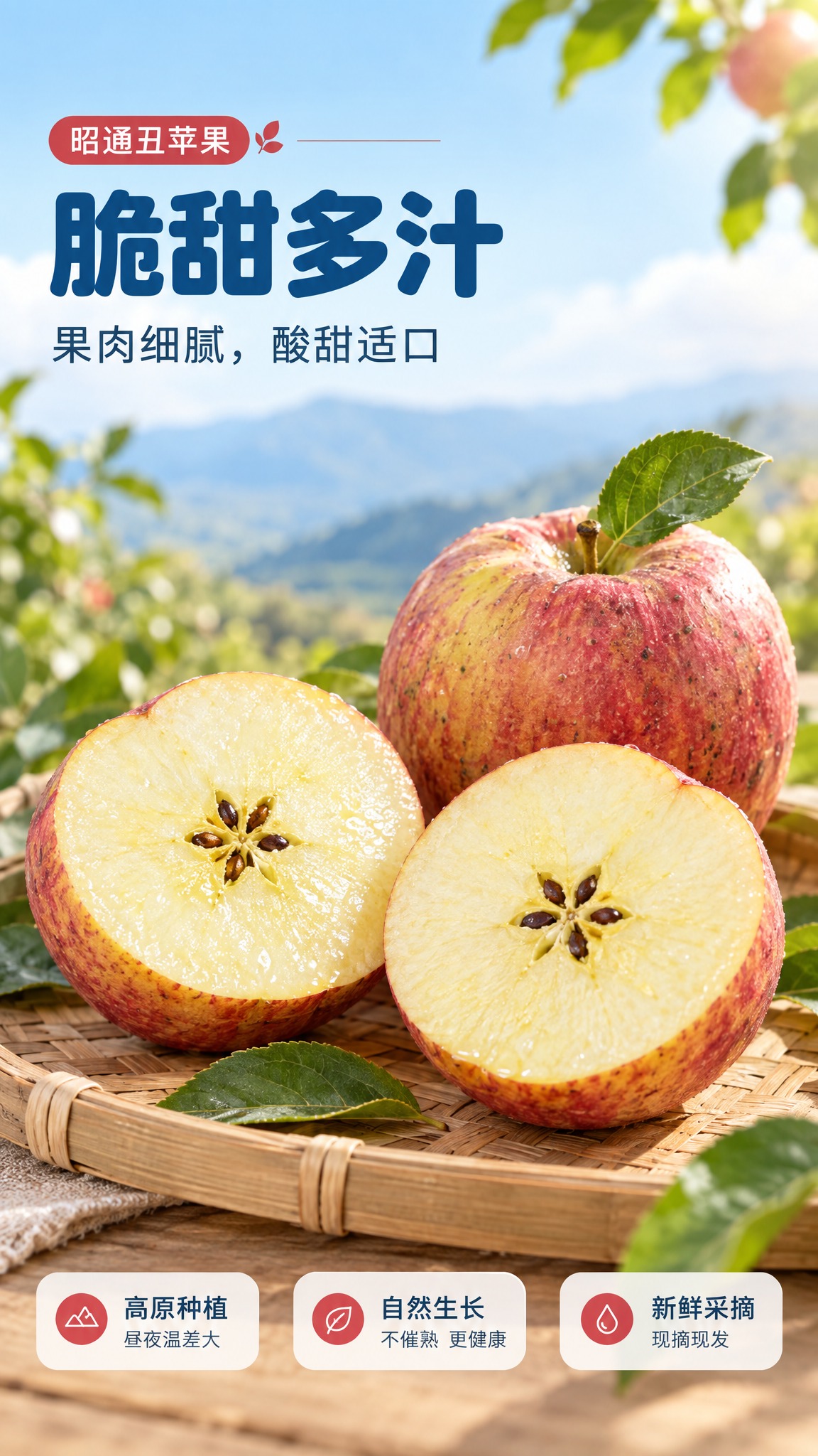 [商品] 使用商品图中的昭通丑苹果，主体为切开后的果实：果皮保… - 图片创意预览
