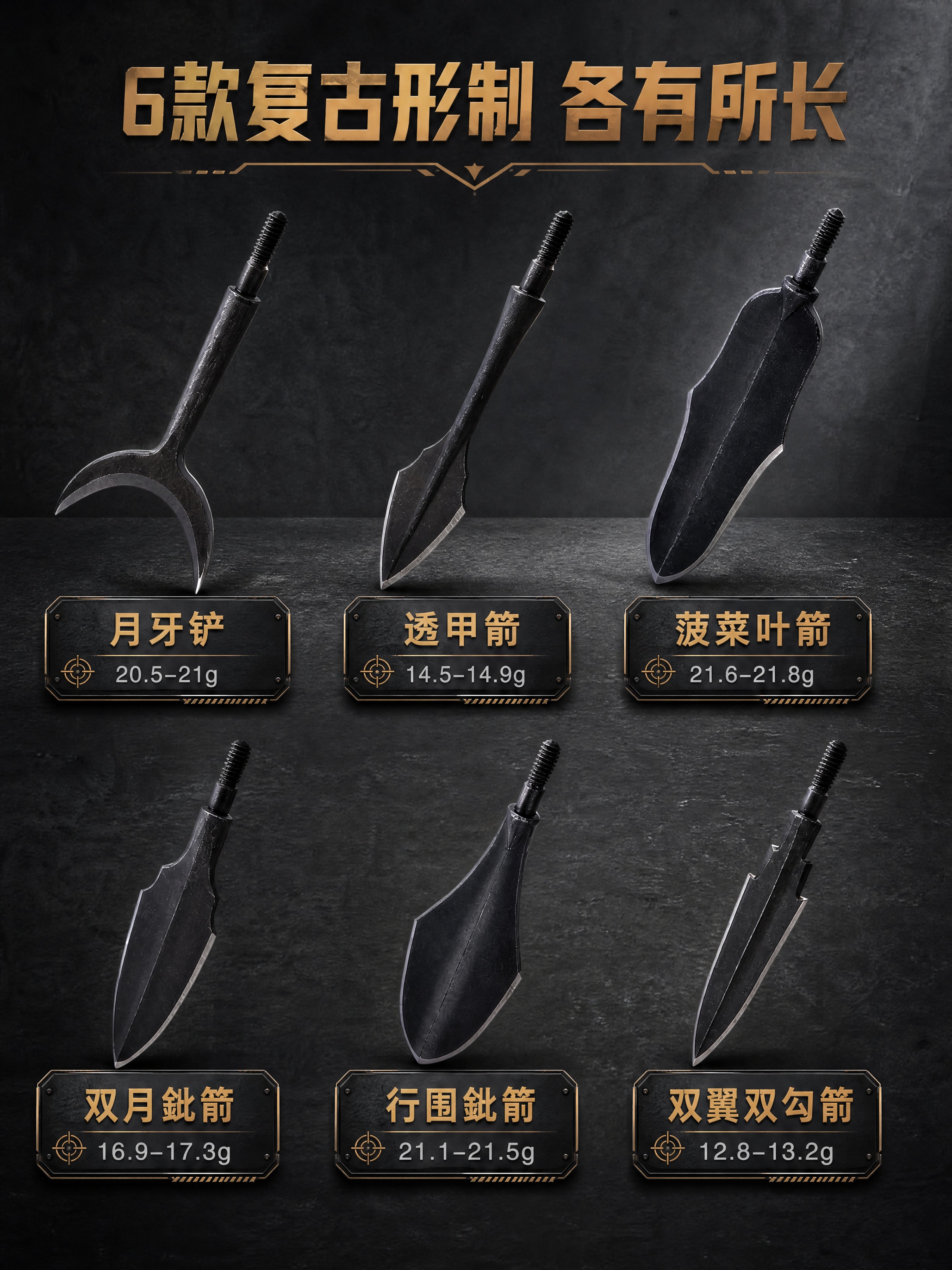[商品] 使用【图4】6款复古箭头分开展示图（上排月牙铲、透甲… - 图片创意预览