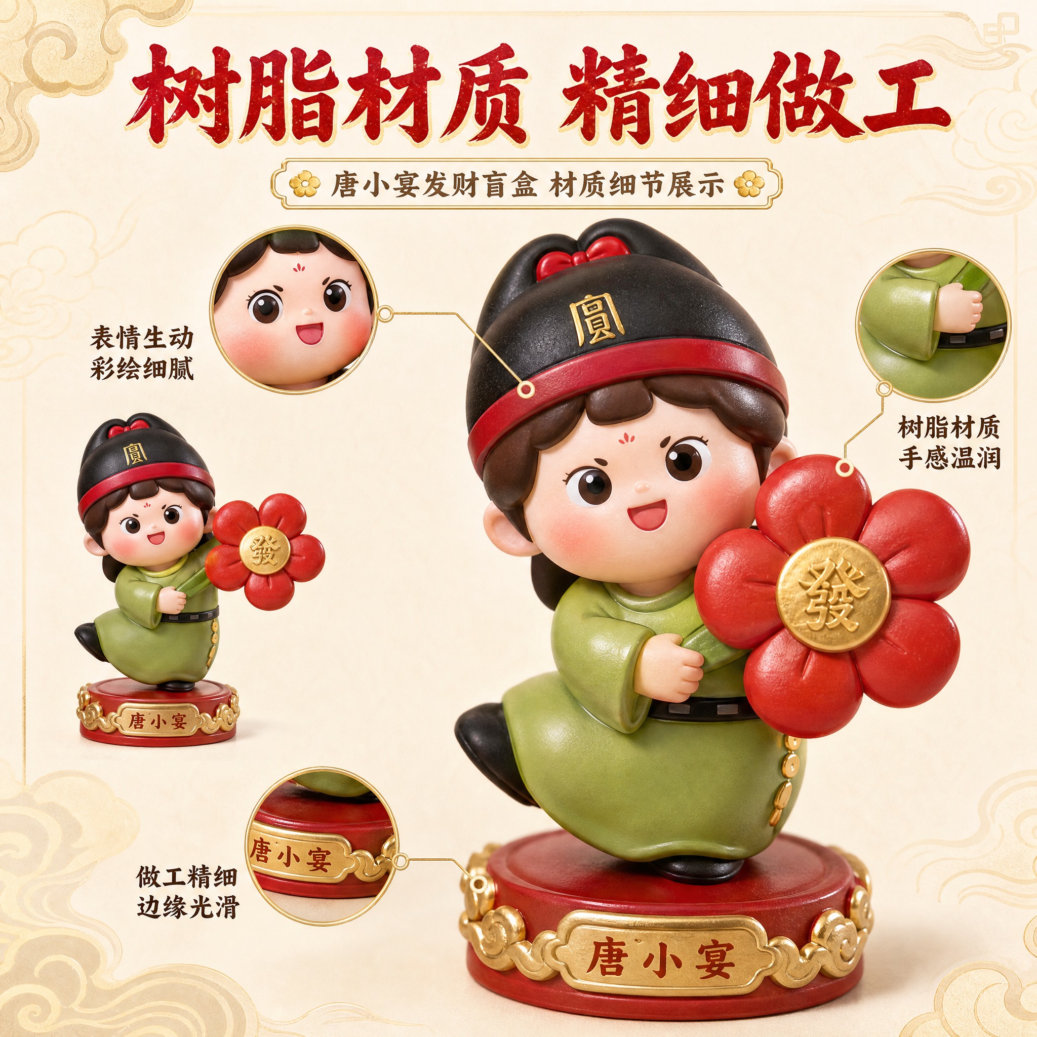 [主图-4] 唐小主 唐小宴发财盲盒 材质细节 树脂品质展示。… - 图片创意预览