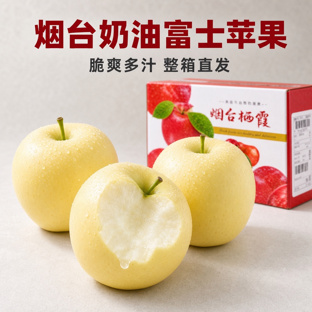 [主图-2] 烟台奶油富士苹果，核心卖点：脆爽多汁 整箱直发。… - 图片创意预览