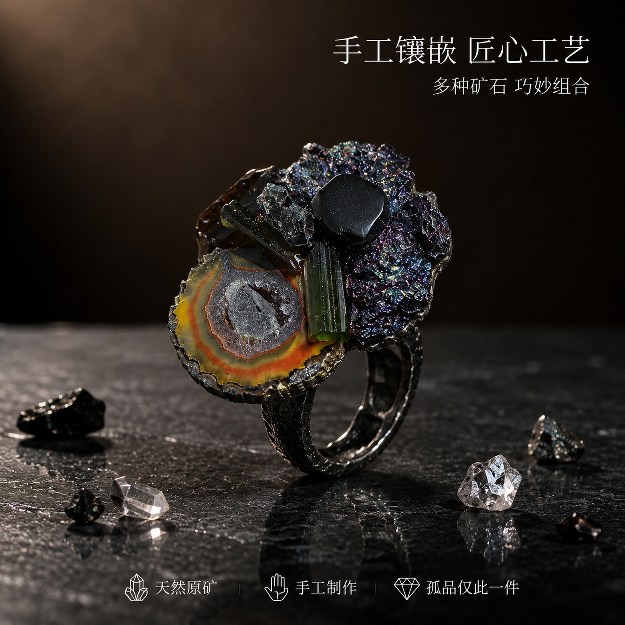 [主图-4] 戒指侧面与整体工艺展示 尺度细节图。 [氛围风格… - 图片创意预览