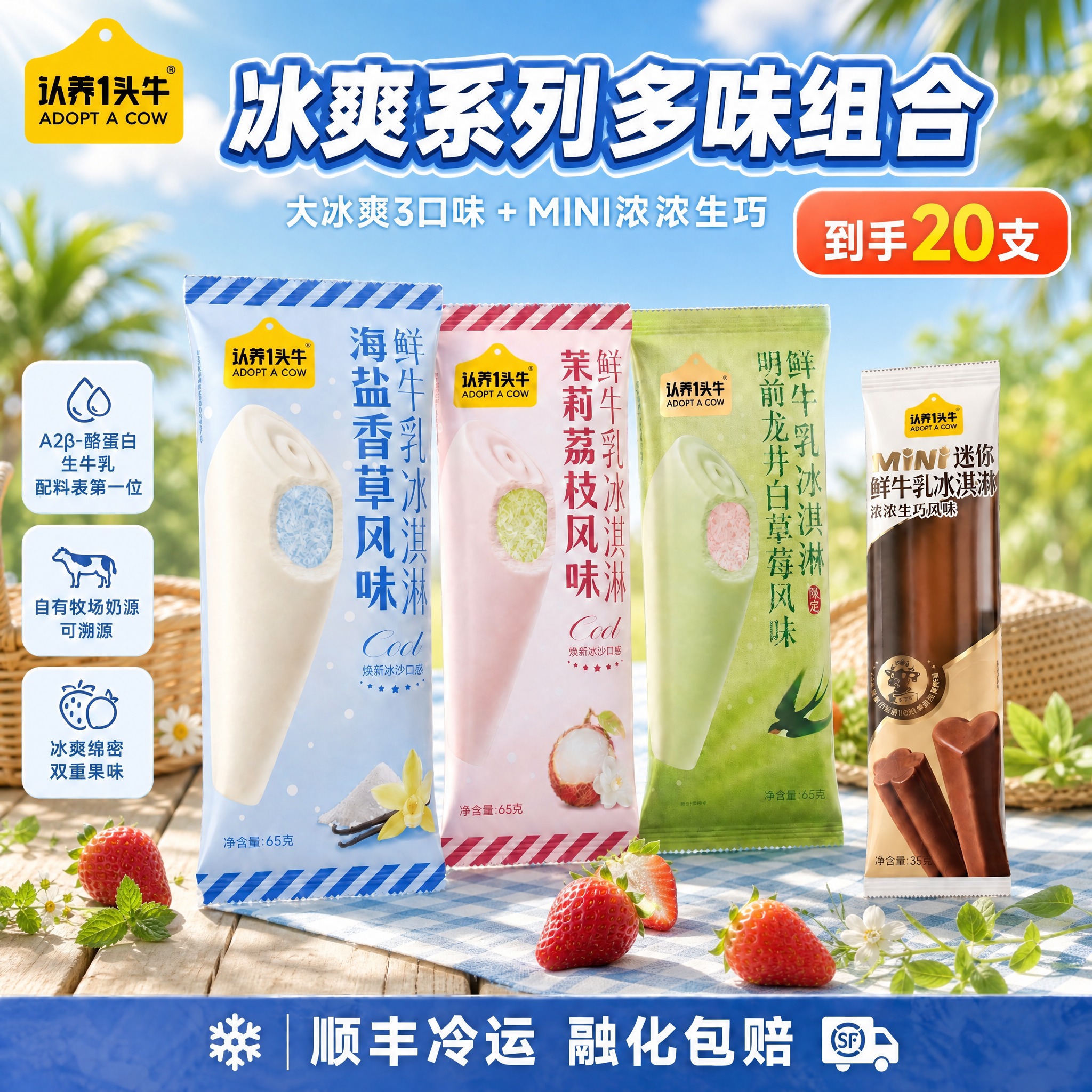 基于原图，仅替换背景场景为清新夏日户外野餐场景，其他所有元素（… - 图片创意预览