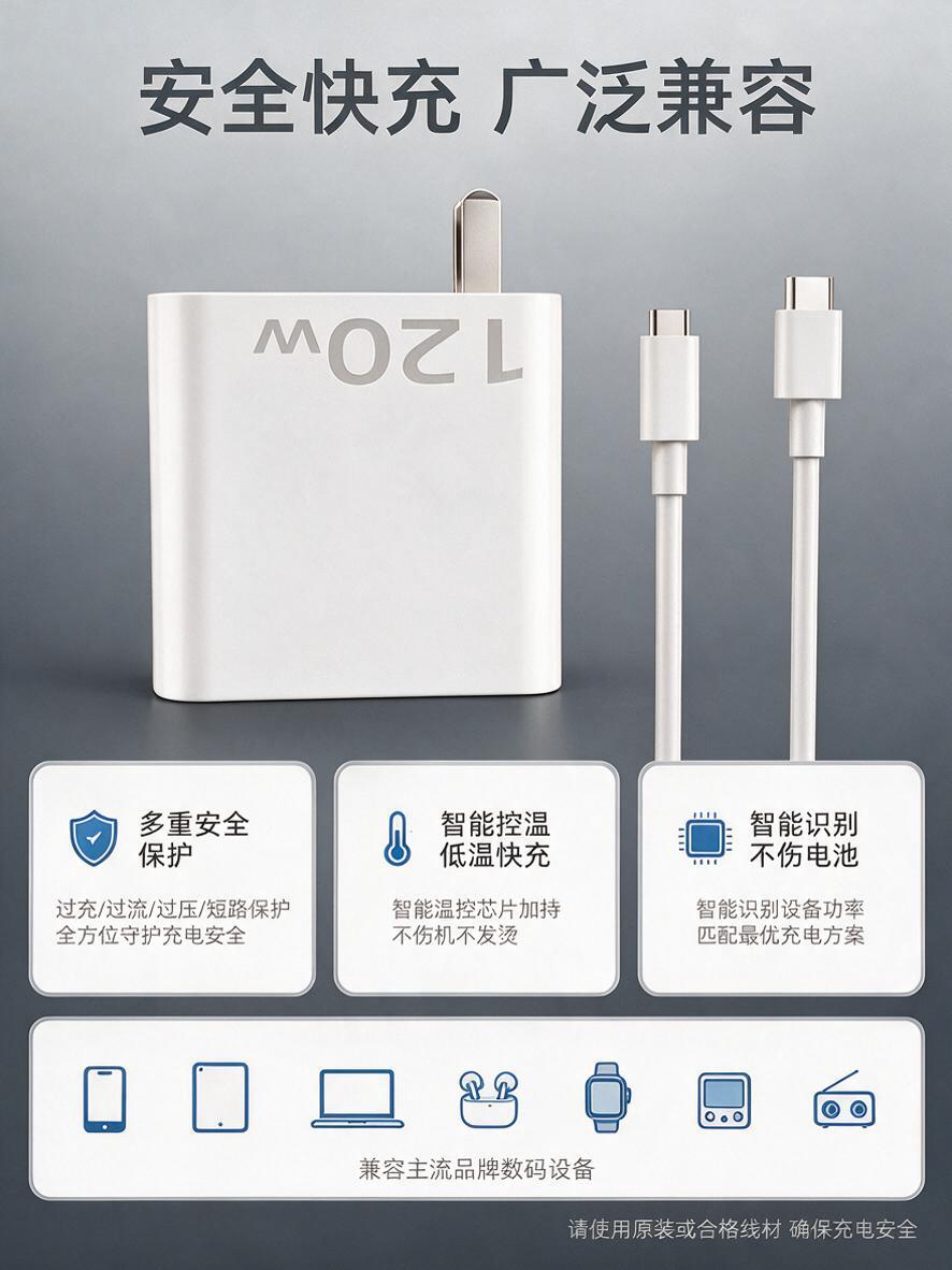 [主图-7] 安全使用与适配指南，展示快充安全特性和广泛兼容性… - 图片创意预览