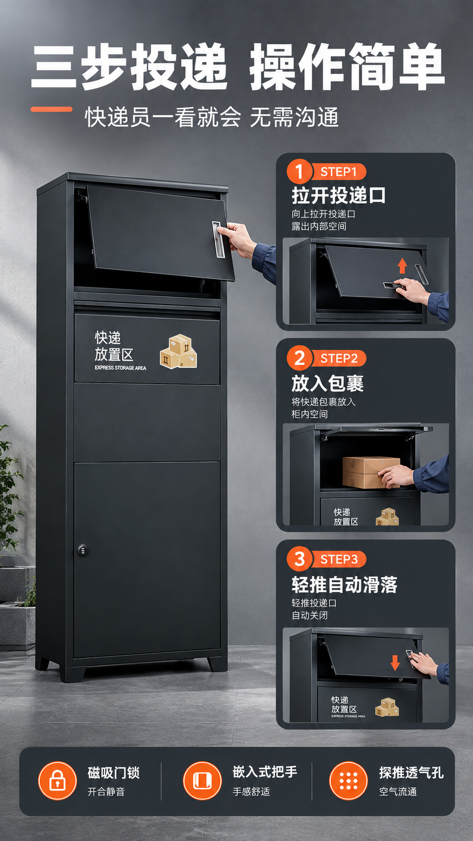 [商品] 使用【图1】黑色家用防盗快递收件柜；保留整体结构、颜… - 图片创意预览