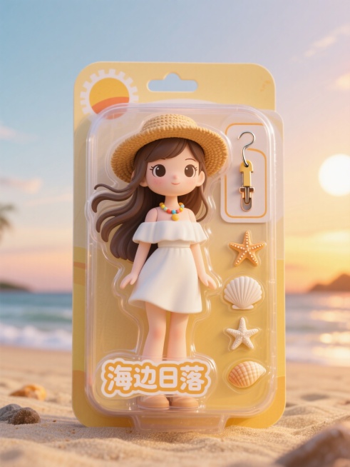 盒子上有描边文字“海边日落”预览效果