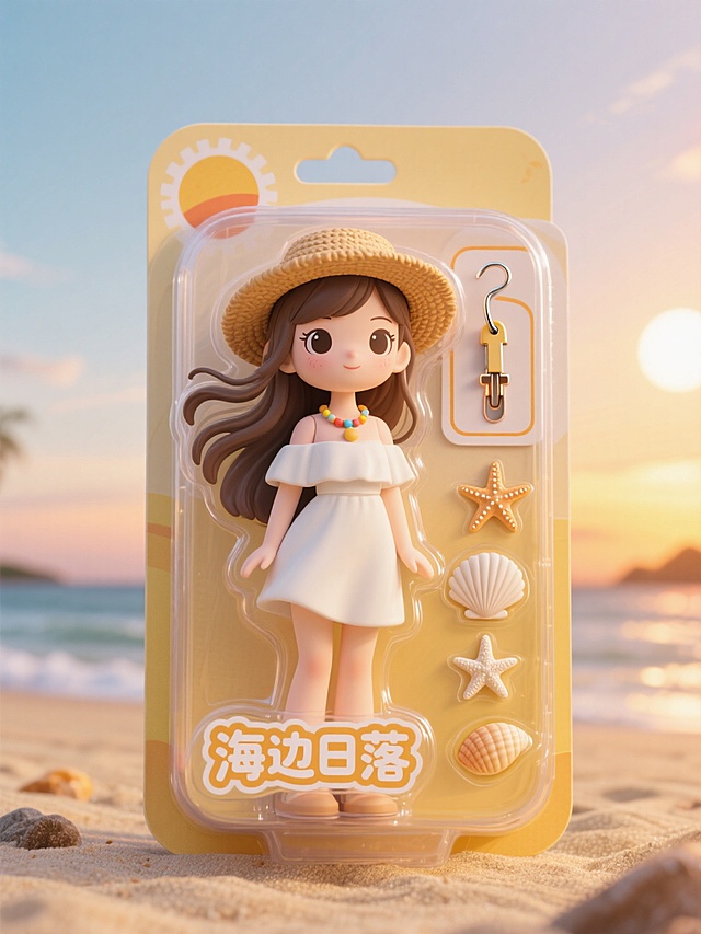 盒子上有描边文字“海边日落”
