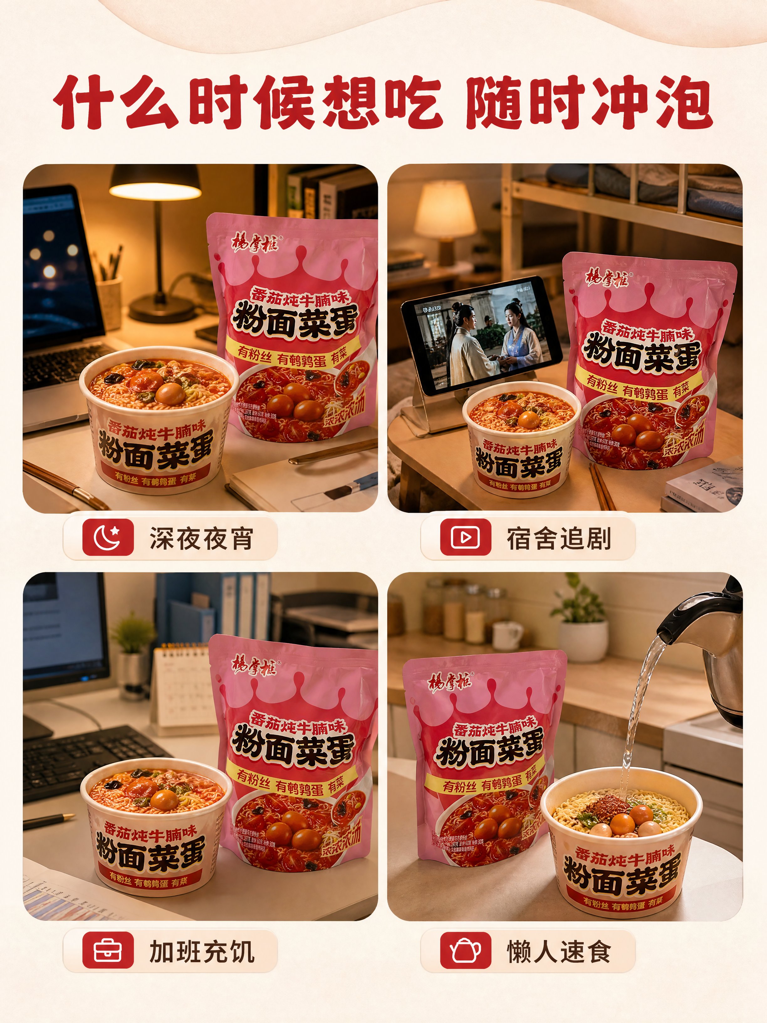 [商品] 使用【图1】杨掌柜番茄炖牛腩味粉面菜蛋袋装方便面；保… - 图片创意预览