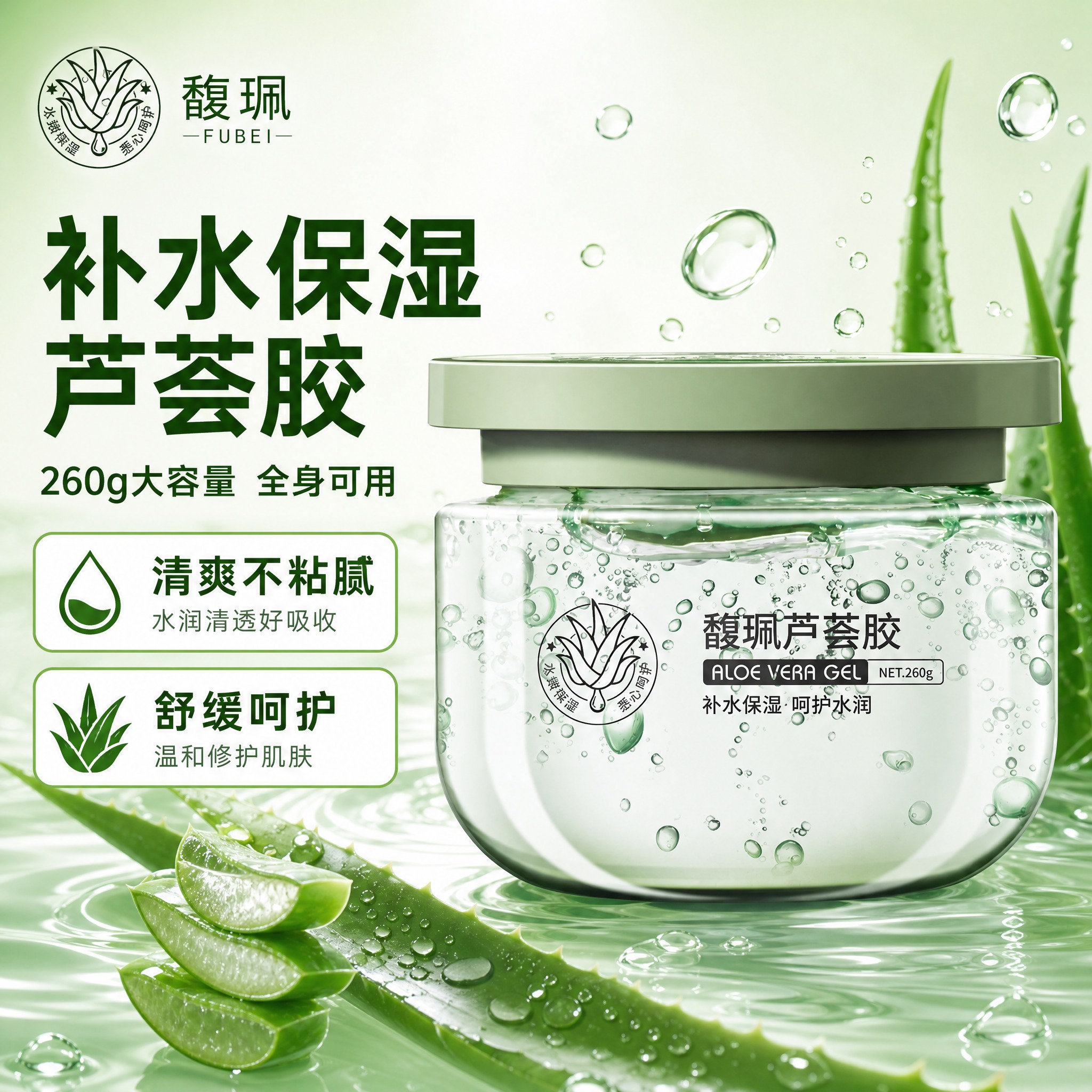 [主图-1] 首图品牌调性，突出馥珮芦荟胶大容量补水保湿的核心… - 图片创意预览
