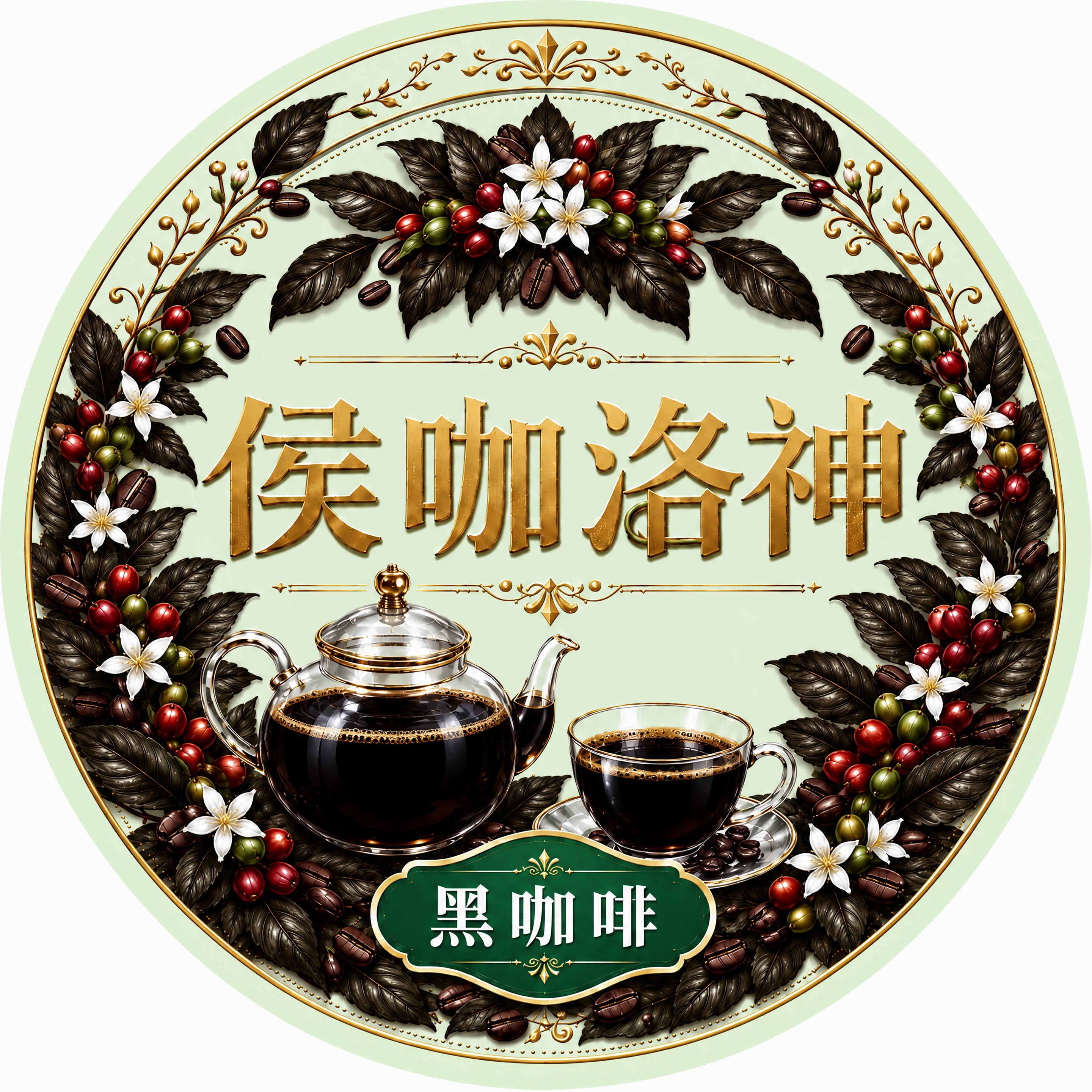 基于参考图修改，将摩卡咖啡改为黑咖啡风格。保持浅绿色圆形背景、… - 图片创意预览
