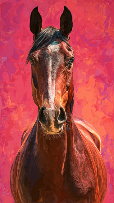 A well-built adult horse, with a clearly defined head, erect ears, bright and lively eyes, a long an预览效果