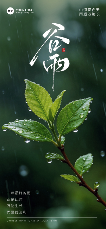 谷雨节气祝福实景全屏竖版海报预览效果