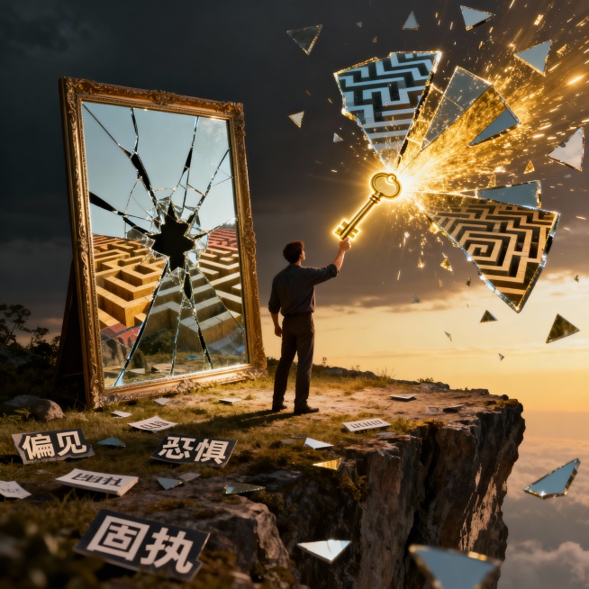 给我创作一张关于扫除障碍认知破局的图片预览效果