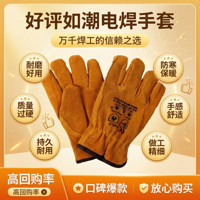 帮我生成10张电商主图 这款产品是冬季牛皮电焊劳保手套预览效果
