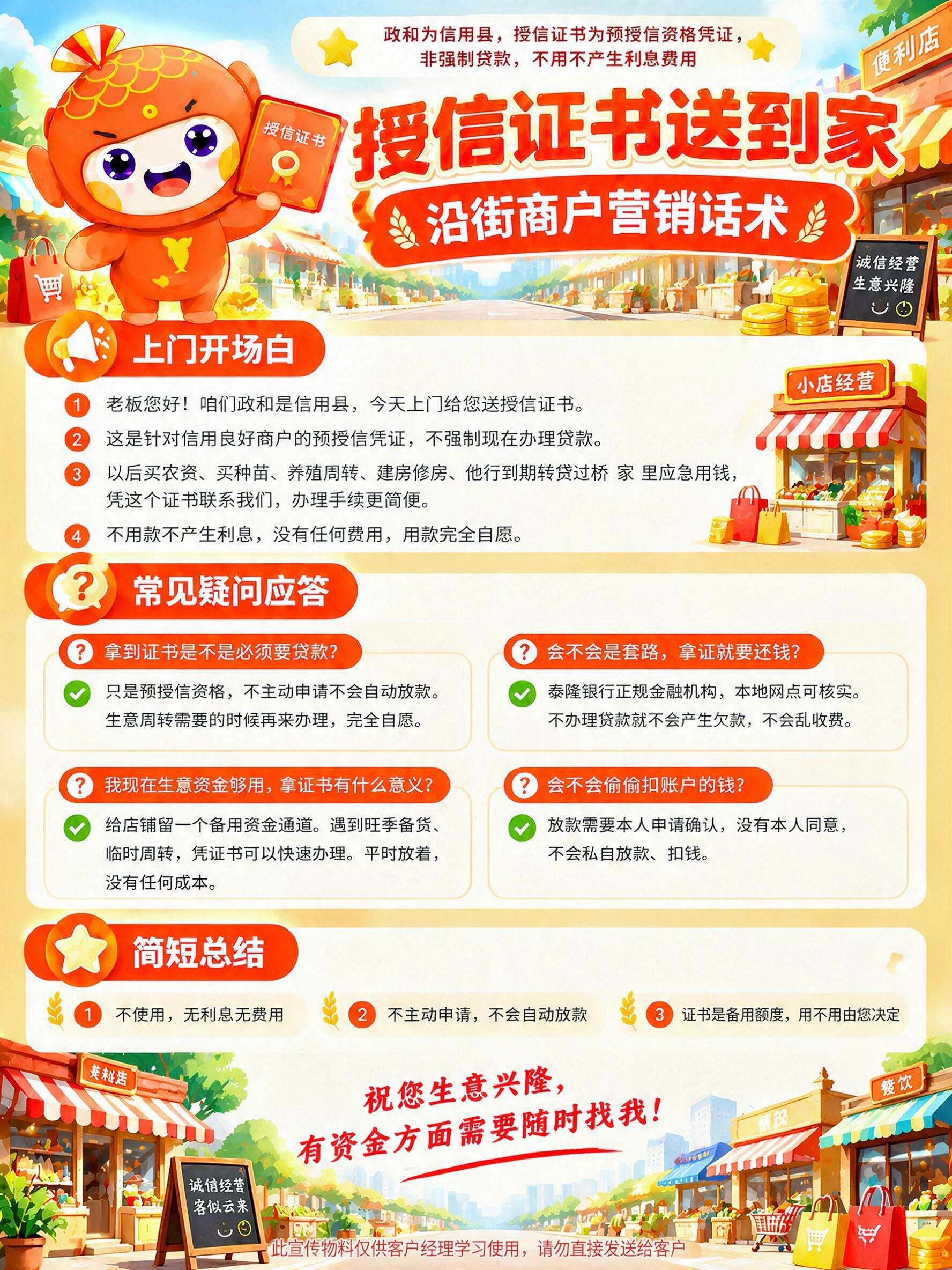 基于这张沿街商户营销话术海报，将底部的“此宣传物料仅供客户经理… - 图片创意预览