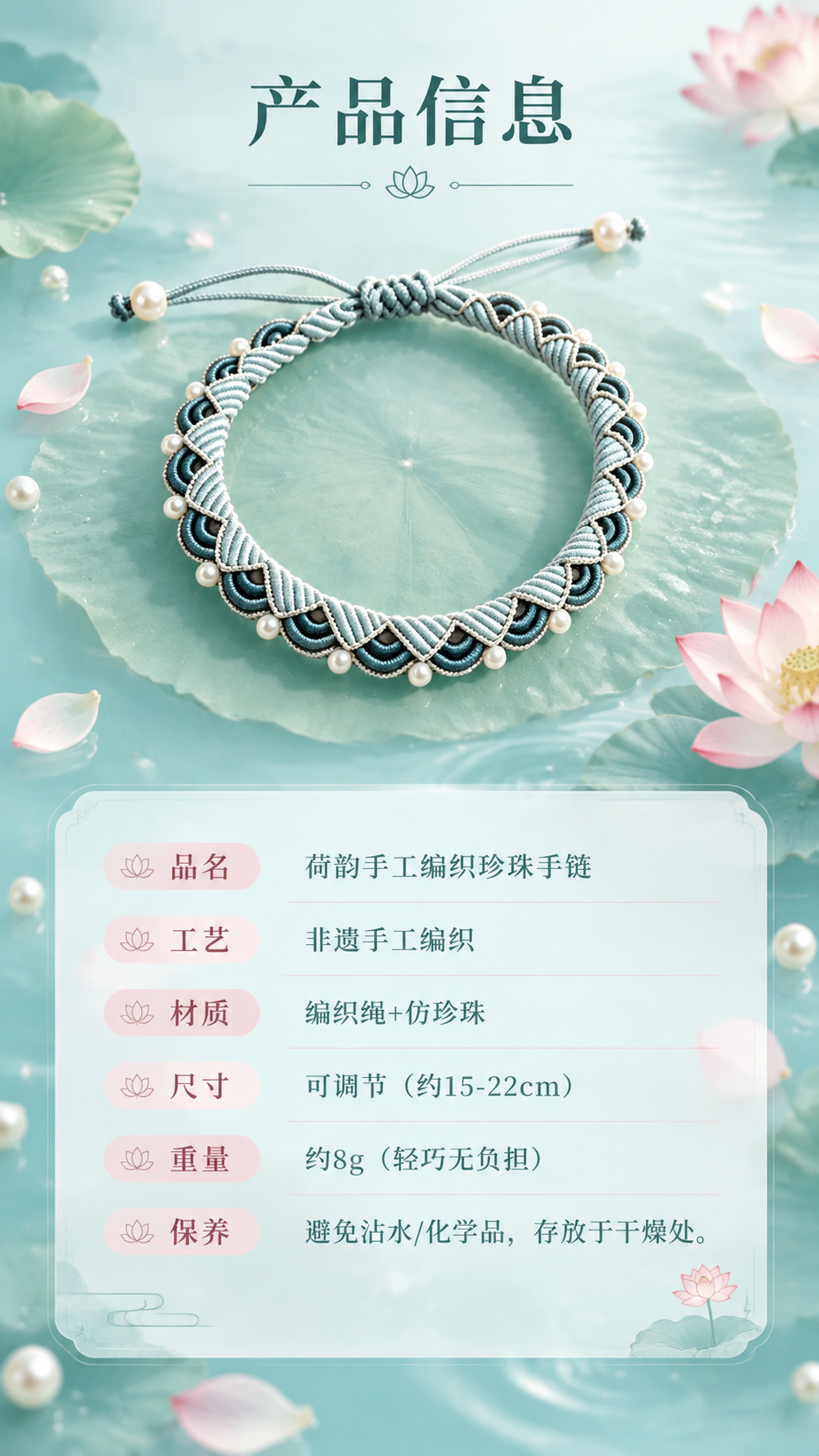[商品] 使用【图1】非遗手工编织荷花珍珠手链；保留手链整体结… - 图片创意预览
