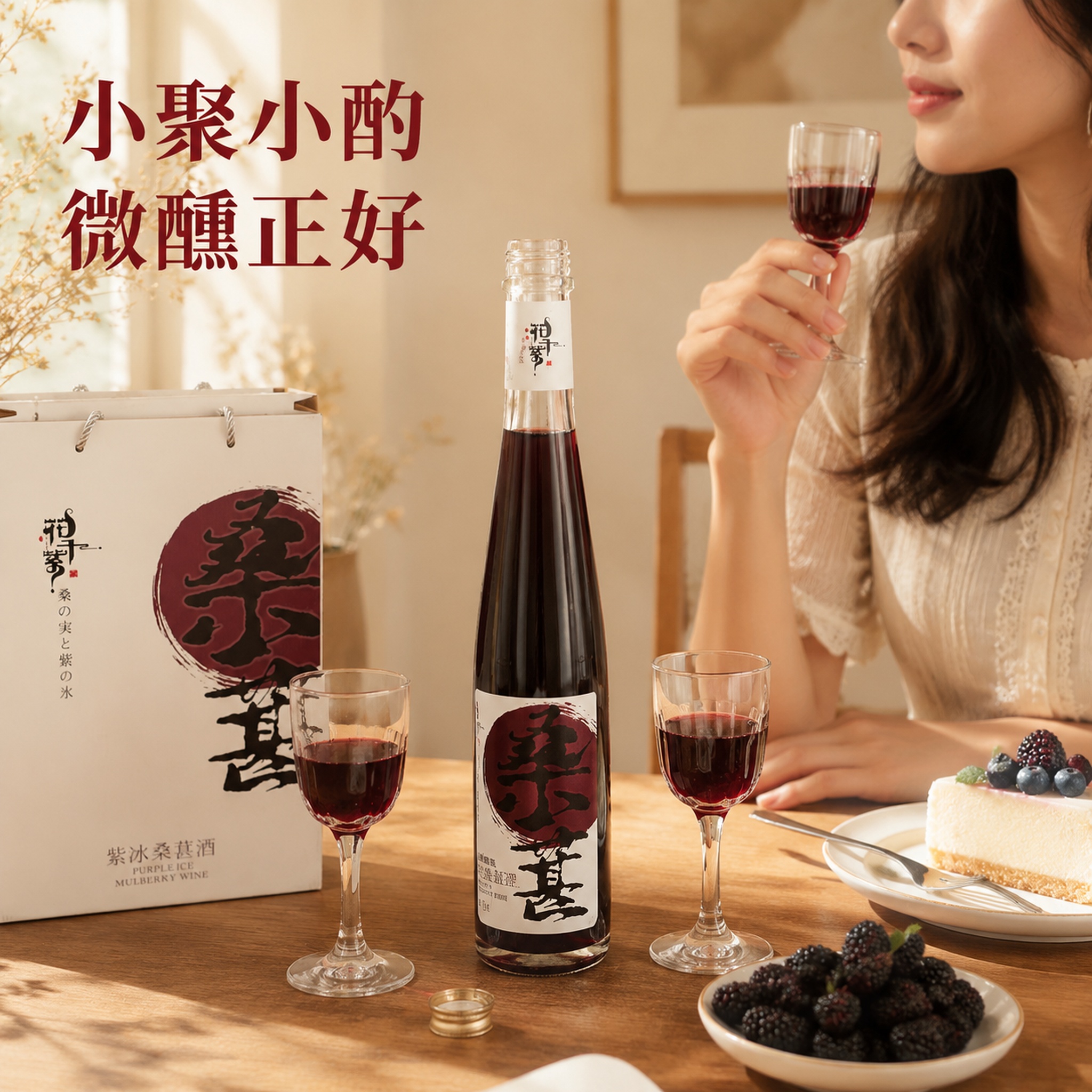 「图片1」，生成一套主图（5张），商品名称是花千紫·紫冰桑葚酒… - 图片创意预览