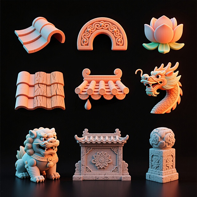 软3D风中式元素，古典与梦幻结合，展现优雅的民族感和复古美。