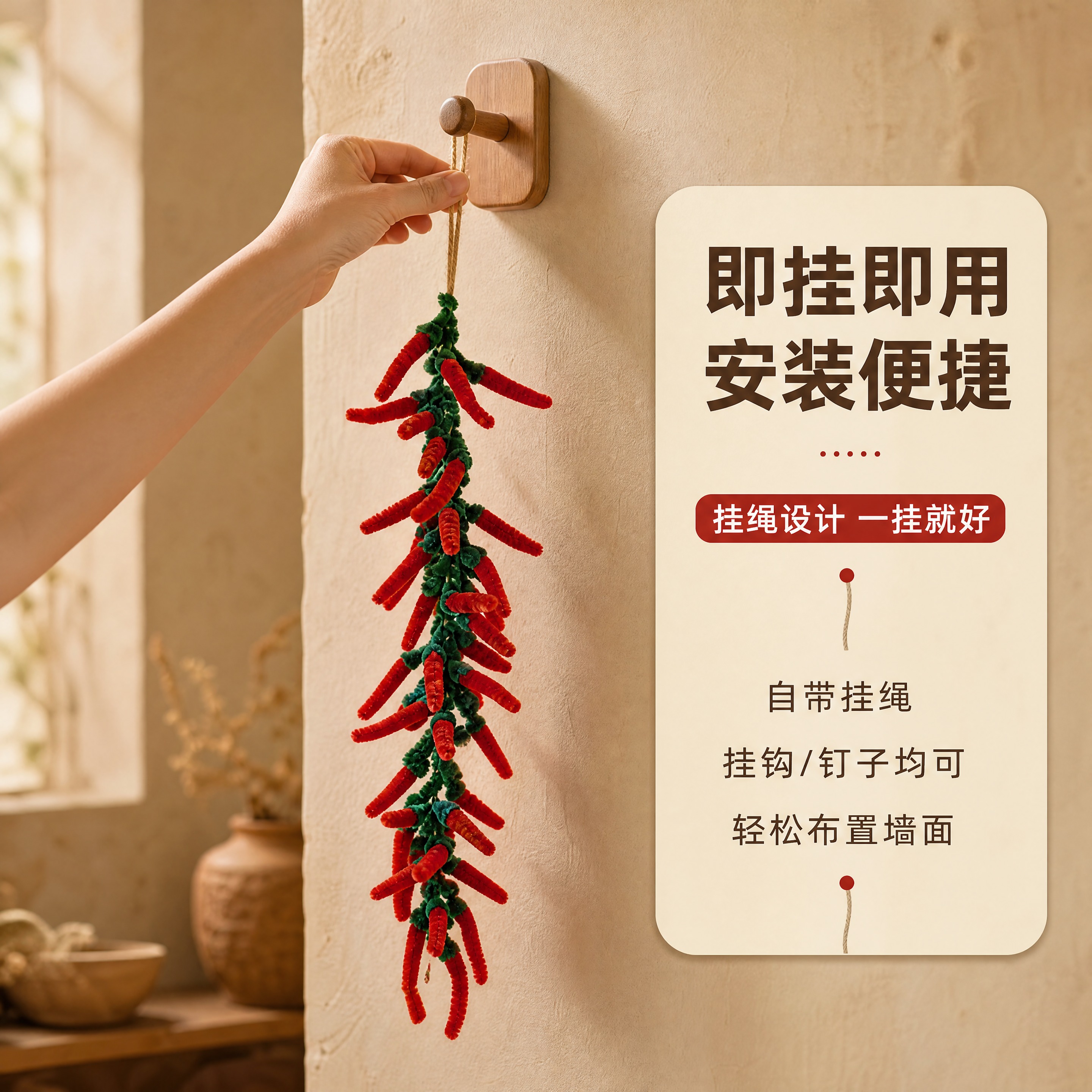 [商品] 使用【图5】手捏挂绳悬挂红辣椒串挂件的动作；保留手部… - 图片创意预览
