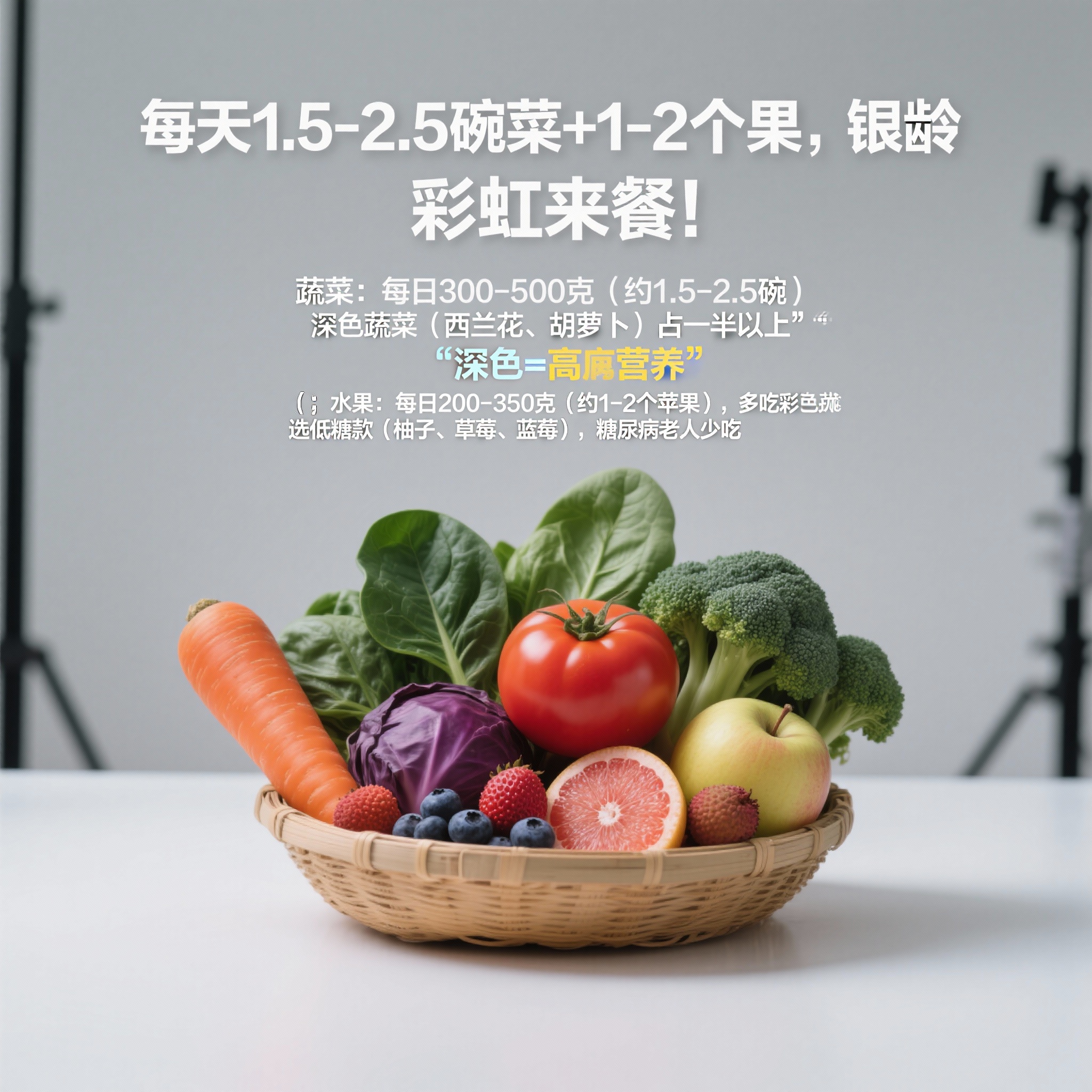 海报5：《蔬果“彩色吃”：抗氧化，增免疫！》 标题： “每天1… - 图片创意预览