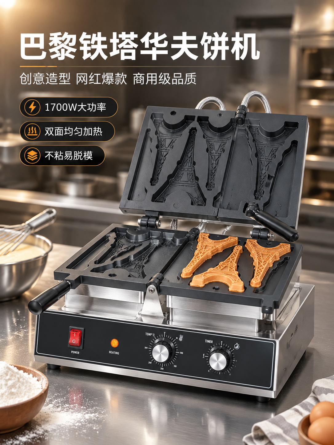 [商品] 使用【图1】巴黎铁塔华夫饼机；保留双板结构、黑色不粘… - 图片创意预览