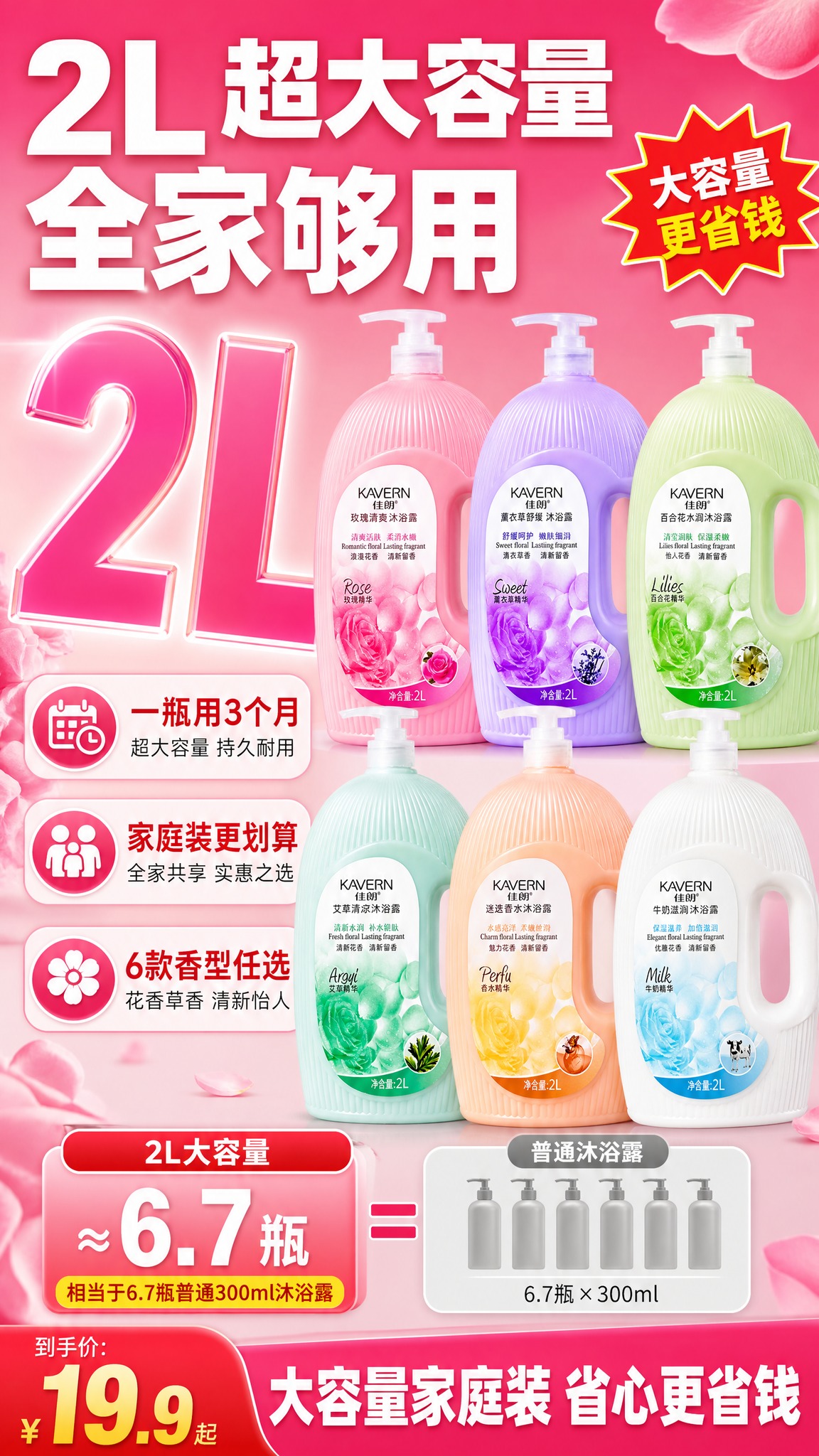 [商品] 使用【图1-图6】佳朗6款2L沐浴露，分别为玫瑰粉、… - 图片创意预览