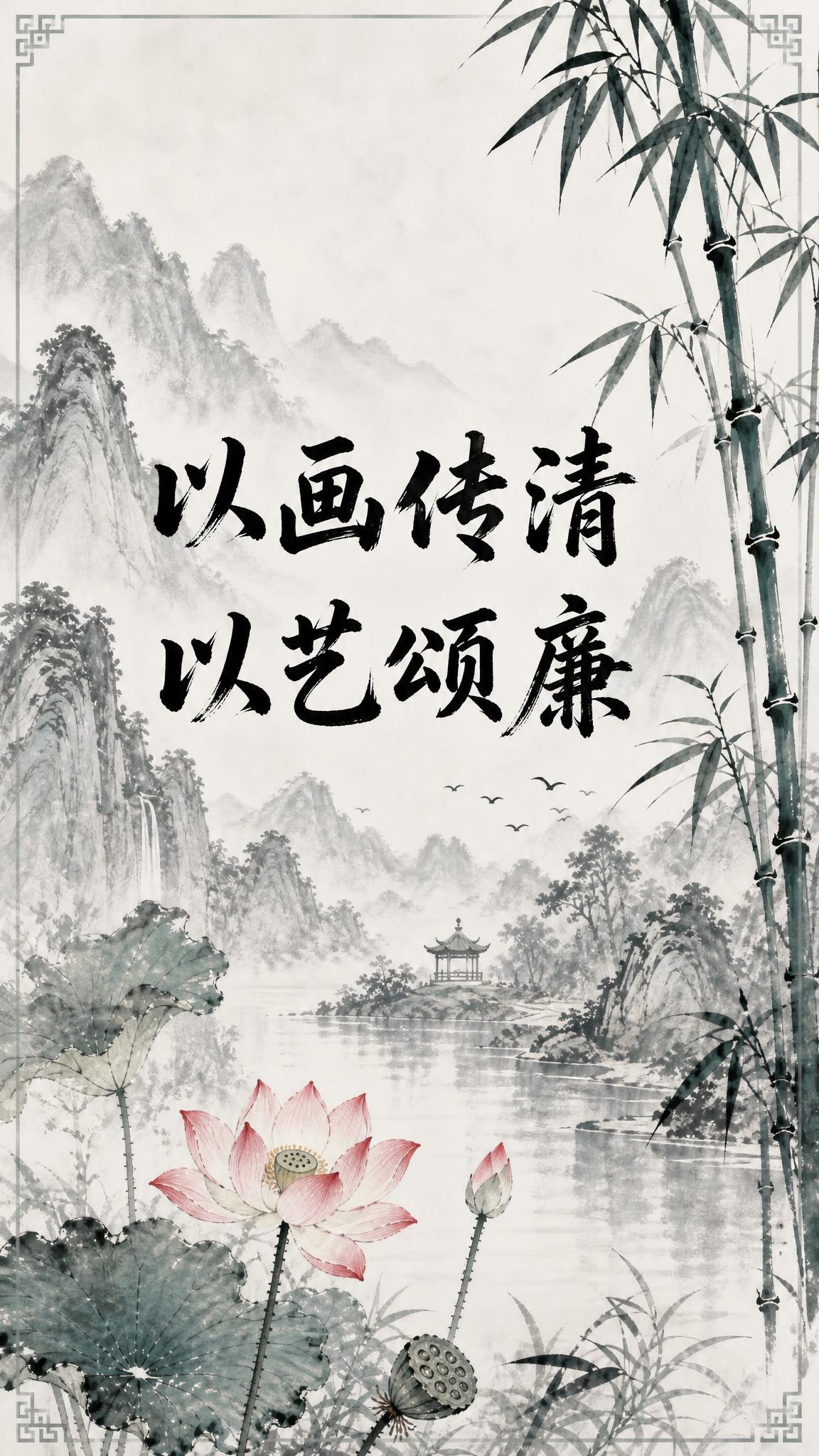 国风新中式工笔风格，廉洁主题纯视觉海报，竖版9:16。画面主视… - 图片创意预览