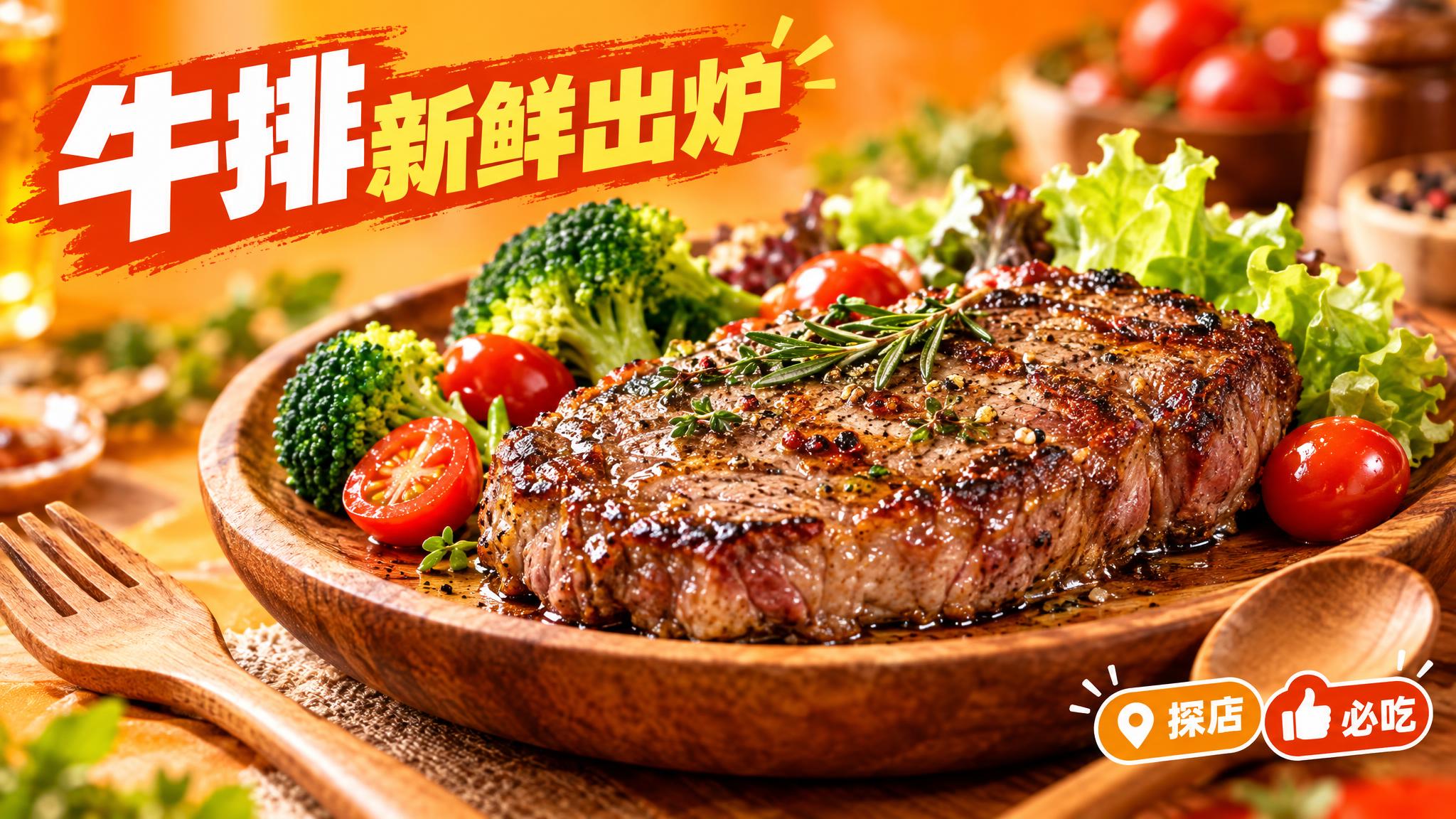 活力美食风格海报式美食摄影，暖橙色背景，画面中心是一盘色泽诱人… - 图片创意预览