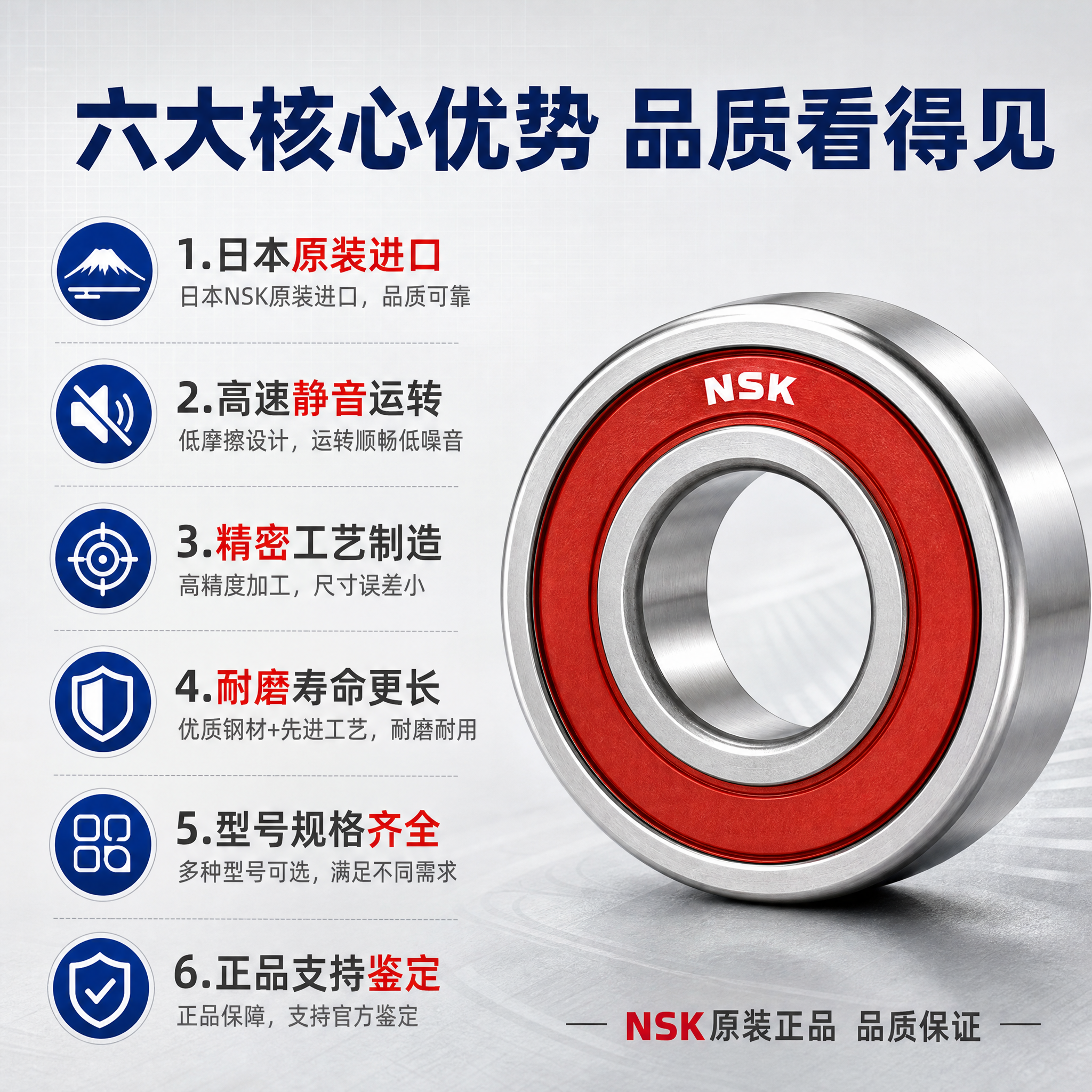 [主图-2] NSK日本原装进口深沟球轴承 产品亮点 六大核心… - 图片创意预览