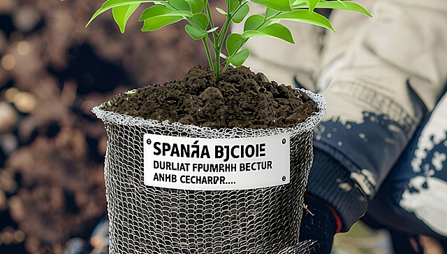以图中的植物根部保护罩为元素,防虫网兜,设计6张跟植物根部保护罩有关的图，比例 「16:9」,语言是西班牙语