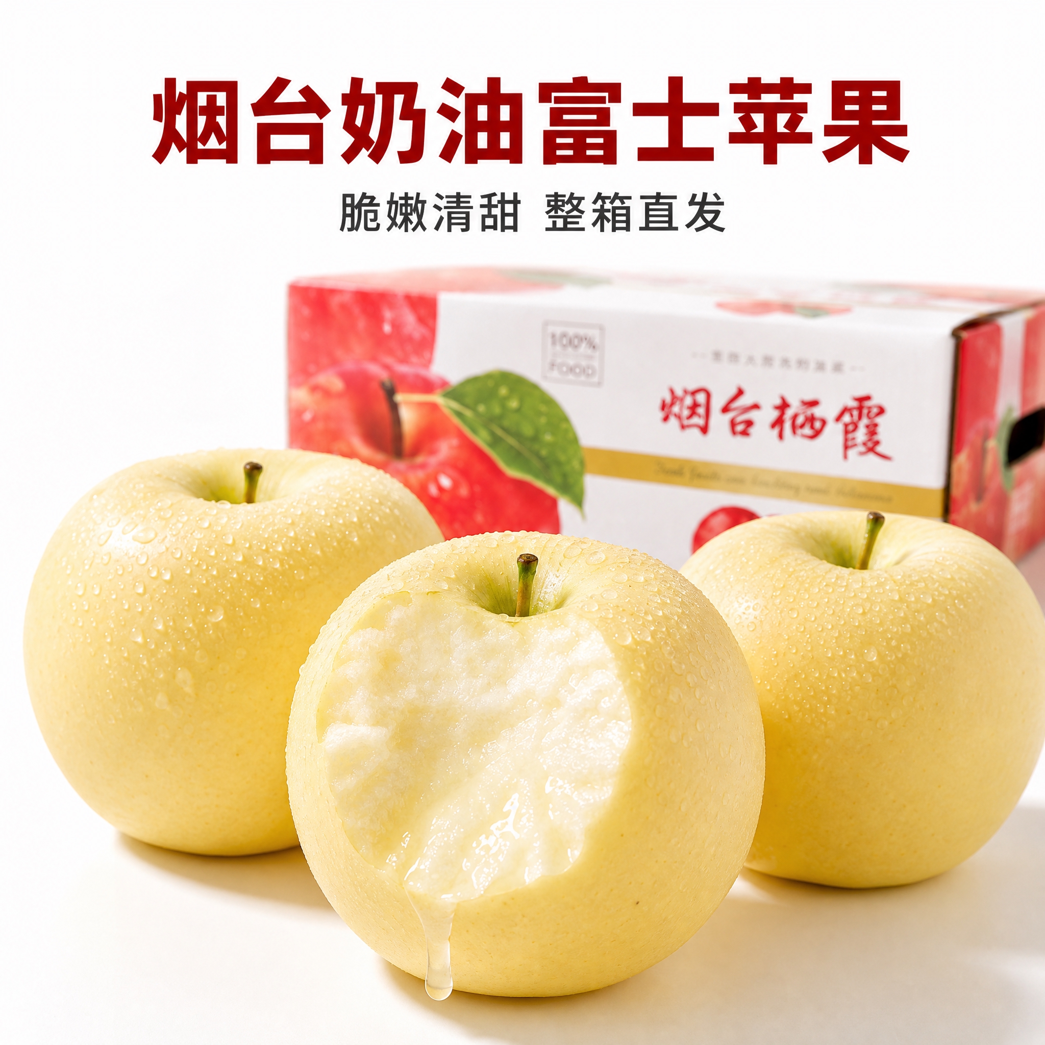 [主图-2] 烟台奶油富士苹果第二张，突出脆嫩清甜、整箱直发的… - 图片创意预览