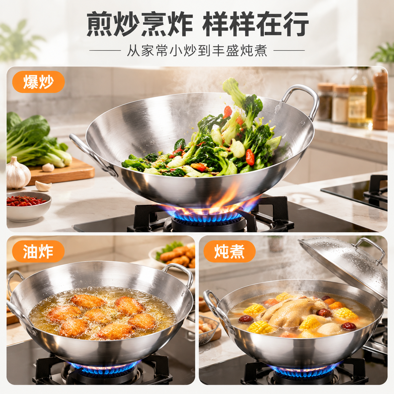 [商品] 使用【图1】【图4】304不锈钢双耳炒锅；保留圆底深… - 图片创意预览