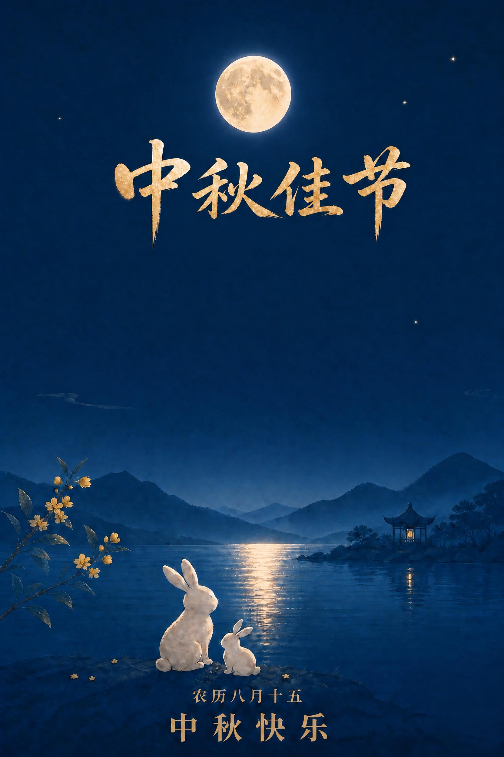 去除图片中“月满人间 阖家团圆”这行文字，保持其余画面元素、风… - 图片创意预览