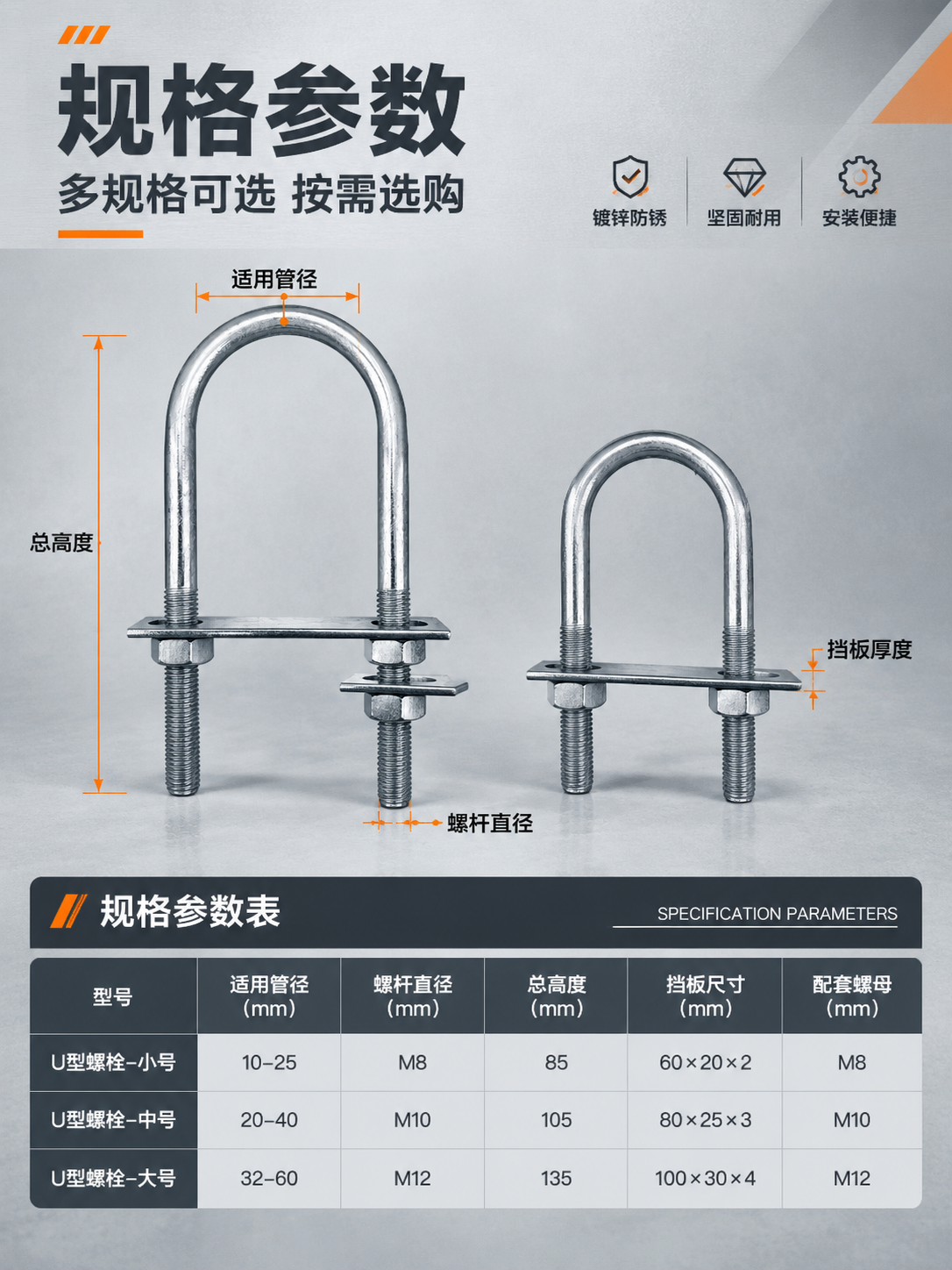 [商品] 使用【图1】镀锌U型螺栓（大小两款）；保留U型结构、… - 图片创意预览