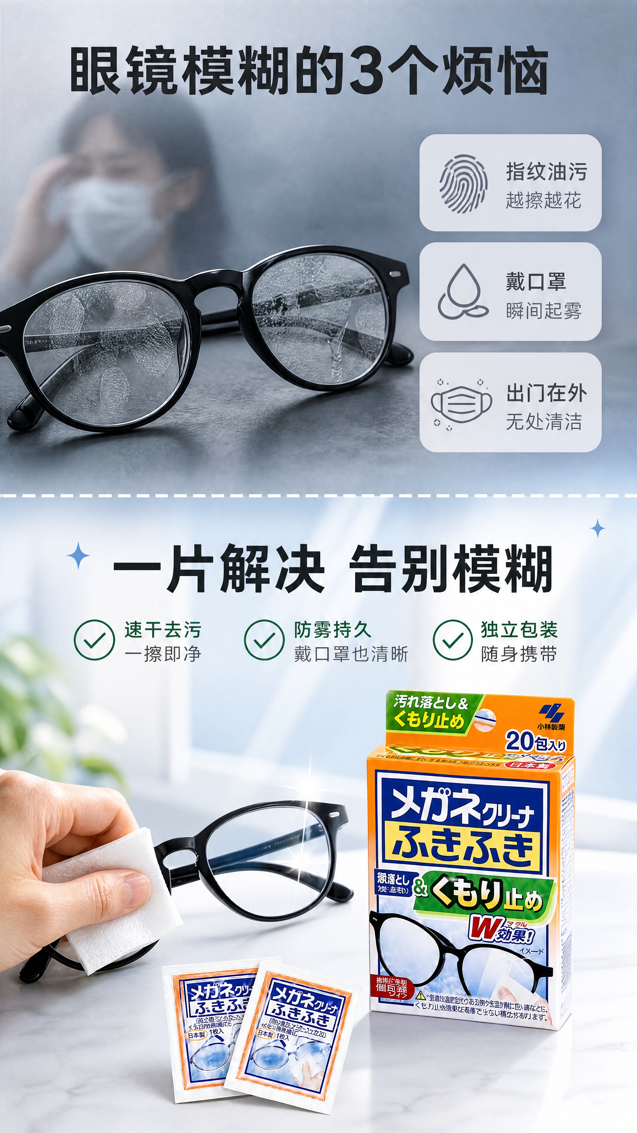 [商品] 使用用户上传的小林制药眼镜清洁湿巾产品图；保留橙色包… - 图片创意预览