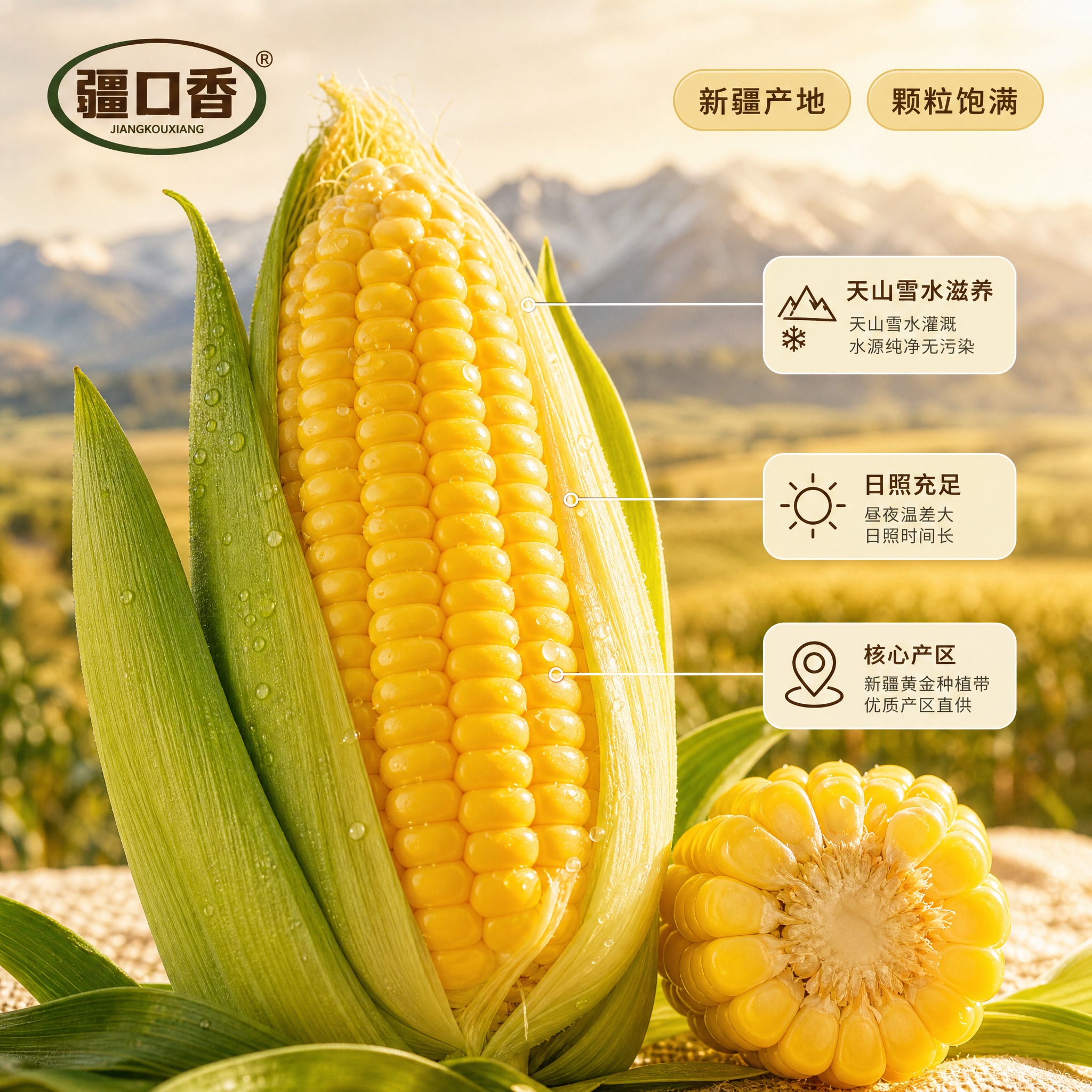 [主图-2] 新疆黄糯玉米产地溯源图，突出新疆产地优势与品质信… - 图片创意预览