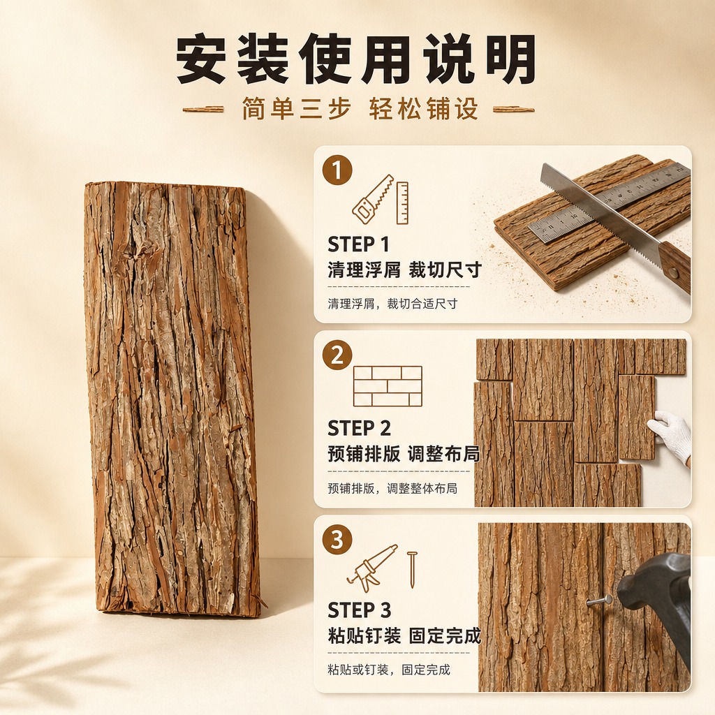 [商品] 使用【图2】杉树皮装饰片单片竖放展示；保留杉树皮天然… - 图片创意预览