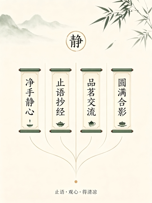 去除图片右下角的“豆包AI生成”水印，保持图片原有国风浅米色背景、山水竹叶和卷轴文字内容不变，整体风格和画质不改变预览效果