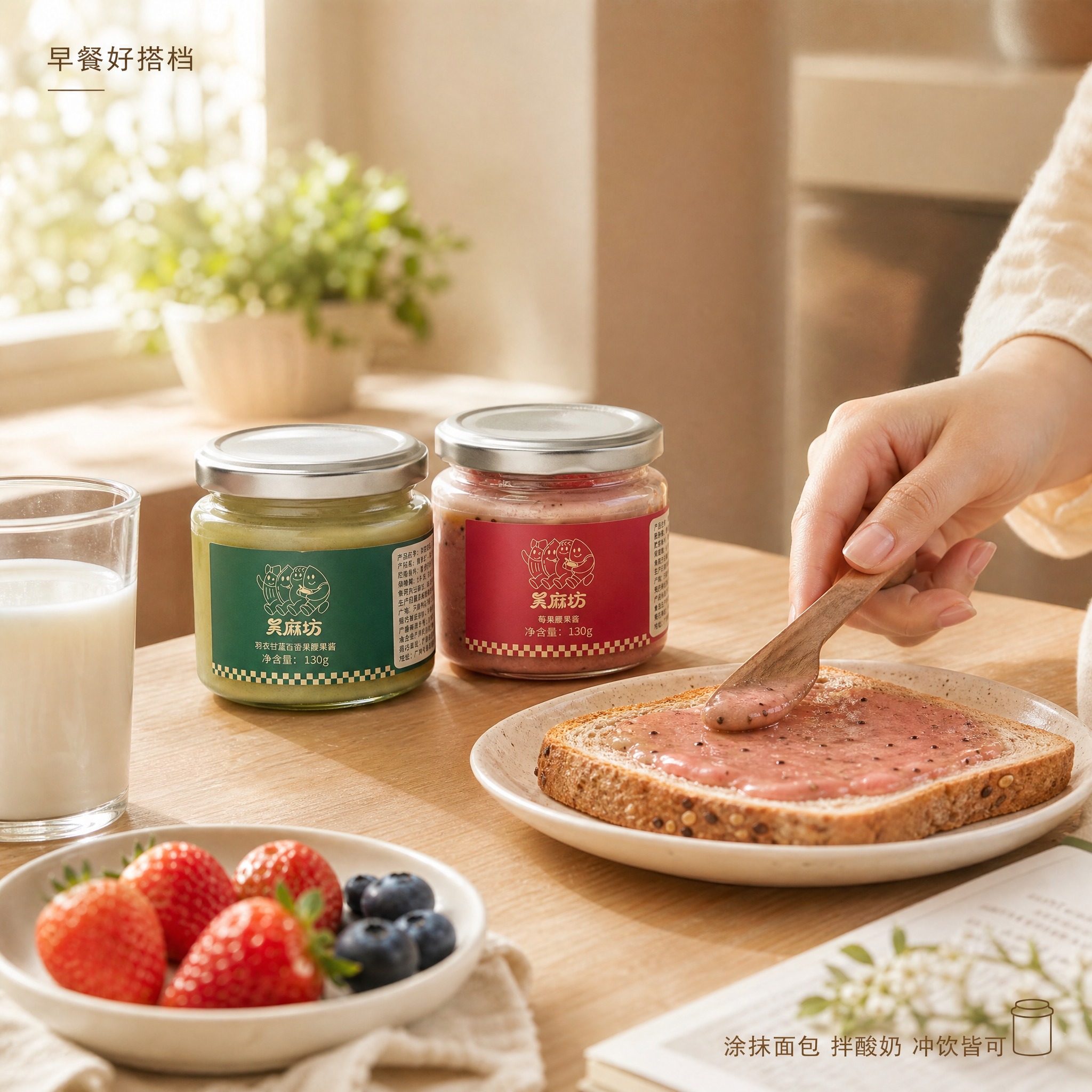 [主图-4] 吴麻坊双口味腰果酱 早餐食用场景图 生活方式代入… - 图片创意预览