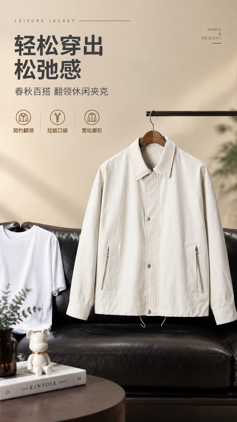 [商品] 使用【图1】米白色翻领休闲夹克；商品处理：保留翻领、… - 图片创意预览