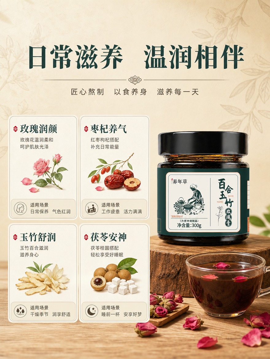 [商品] 使用【图1】百合玉竹玫瑰膏产品图；保留深绿色玻璃瓶身… - 图片创意预览